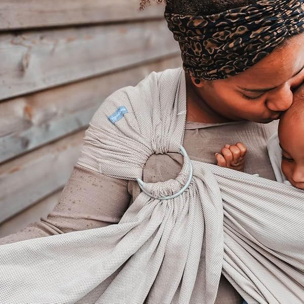 Hoppediz Ring-Sling Babytragetuch ab Geburt, Tragetuch mit Ringen, Hüfttrage, kbA Baumwolle, Design Djerba - 3