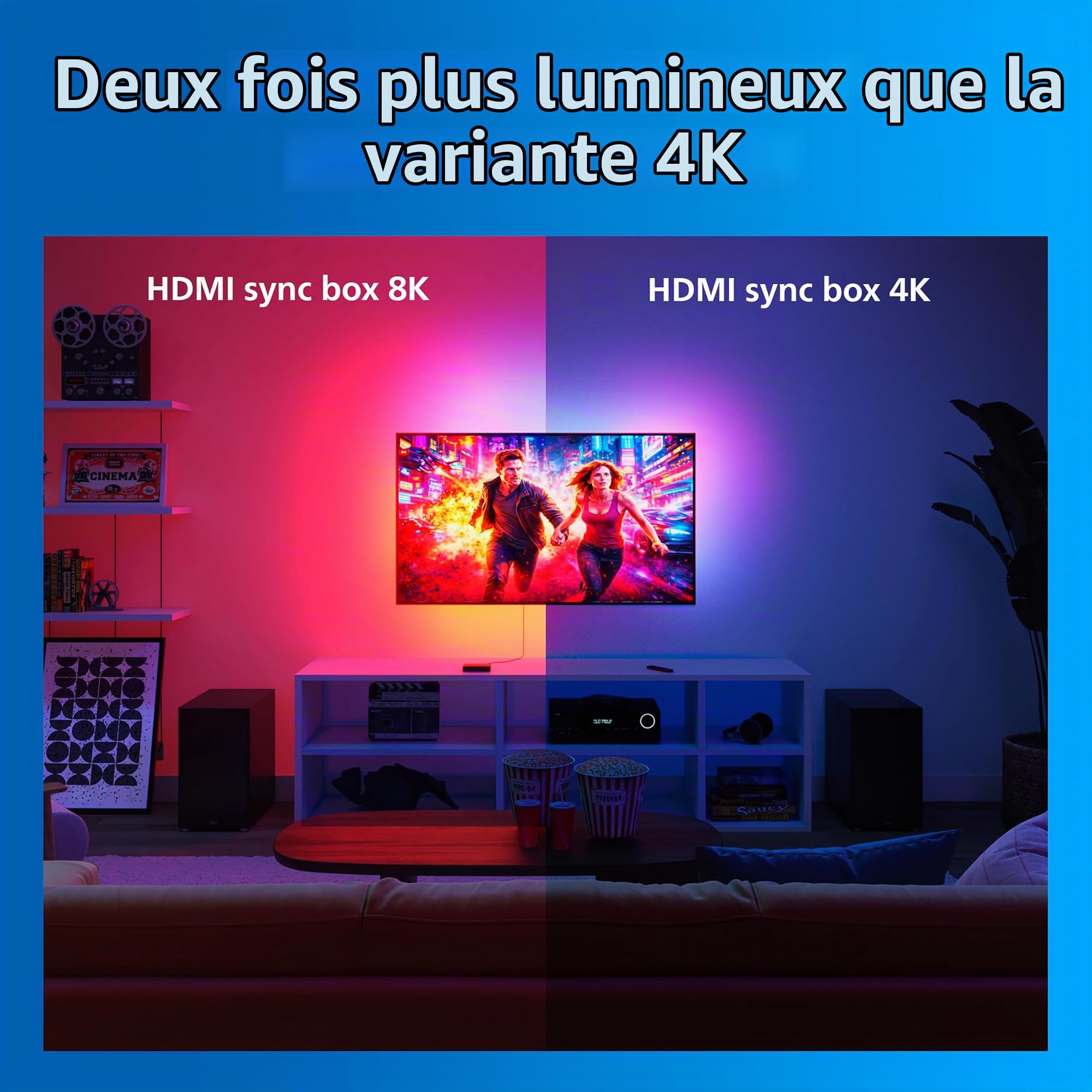 Philips Smart Lighting HDMI Sync Box 2.1 8 K, Rétroéclairage TV 55-65 pouces, Ruban LED RGBIC, Taux de Rafraîchissement Ultra-Rapide, Personnalisable, TV, Films, Jeux Vidéo, Entrée HDMI Requise