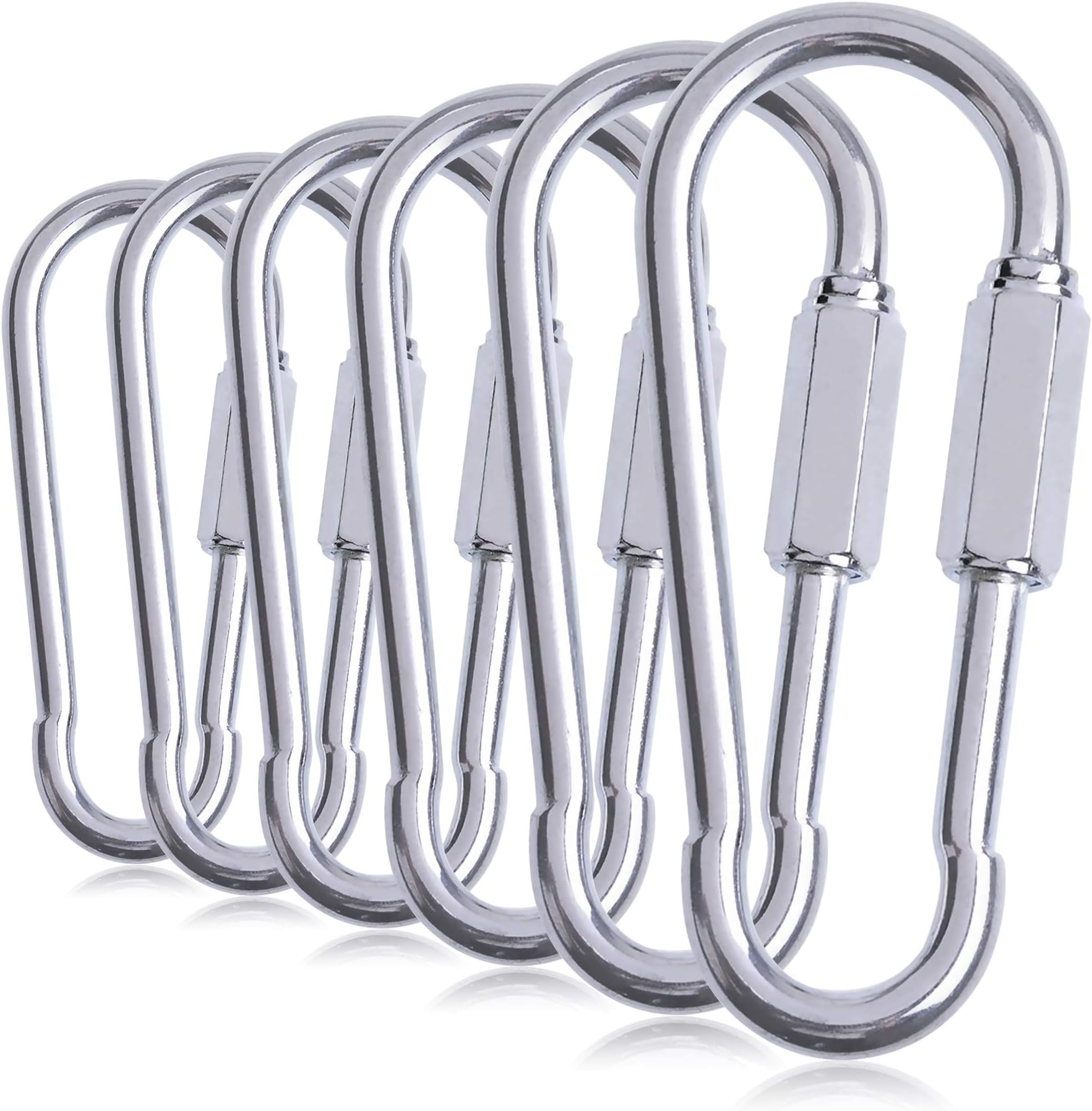 WELSPO Quick Links, Locking Carabiner Clip Spring Snap Hook Swing Hook Connector Screw Lock Clip for Swing Play Set (3 Pairs Screw Lock Snap Hooks)