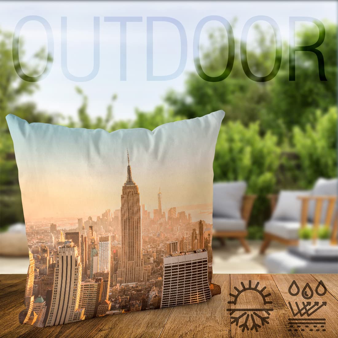 Cuscino Decorativo VOID Empire State Building | 40x40 Cm | Federa In Oxford Impermeabile Per Esterni E Interni | Stampato Fronte/retro - 2
