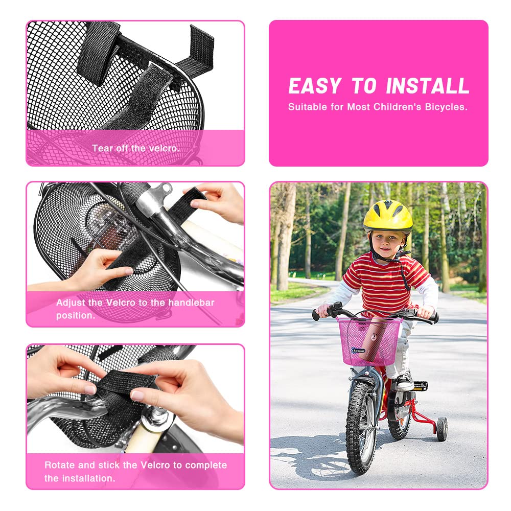 Panier Vélo Enfant ANZOME – Métal, Rose, Avec 30 Stickers Mignons, Scratchs, Amovible Et Imperméable