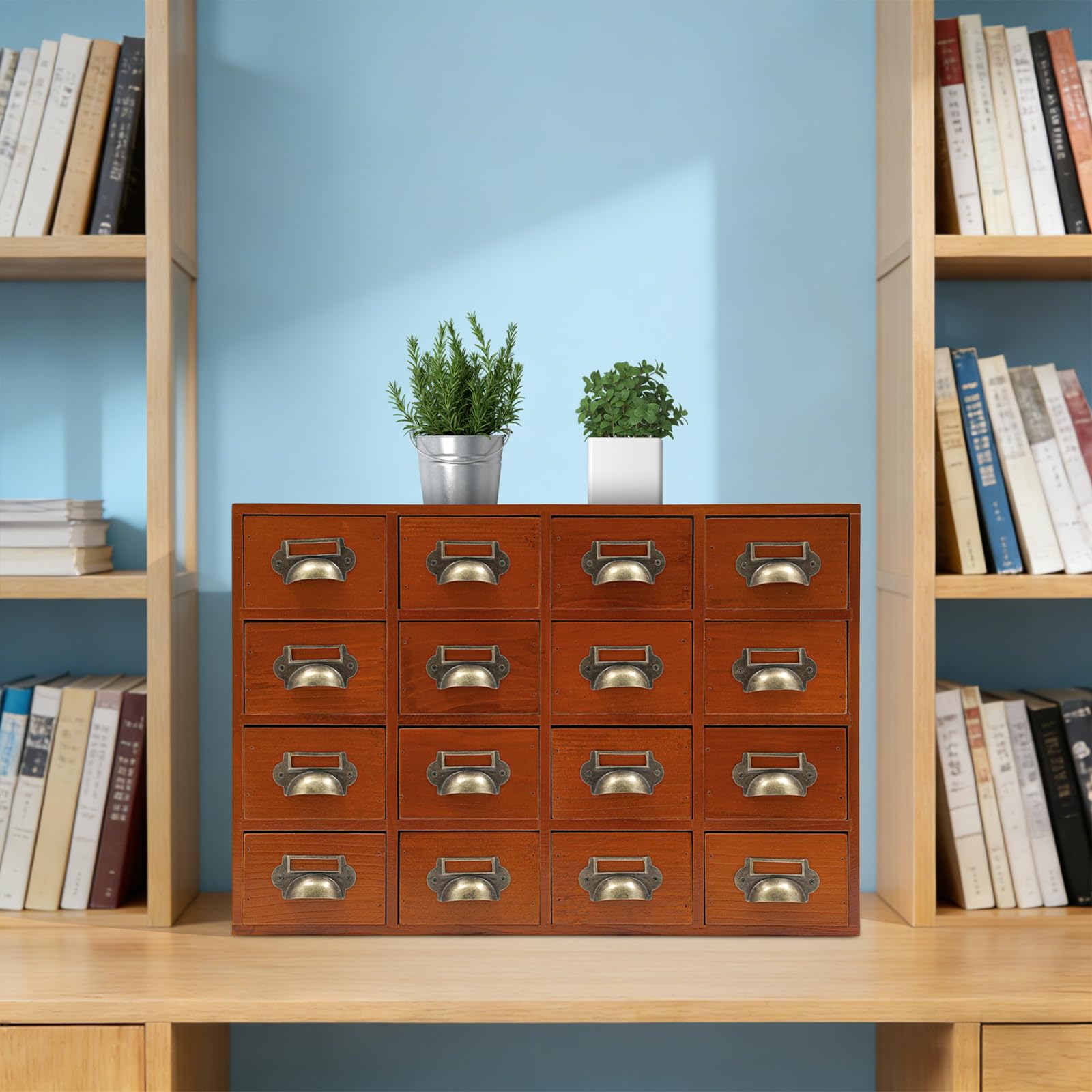 Schreibtisch Organizer 16 Schubladen Aus Holz, Kommode Mit Schubladen Für Schreibtisch & Büro, Organizer Schublade 50x10x35cm Mit Muschelgriff Für Kosmetik & Schmuck