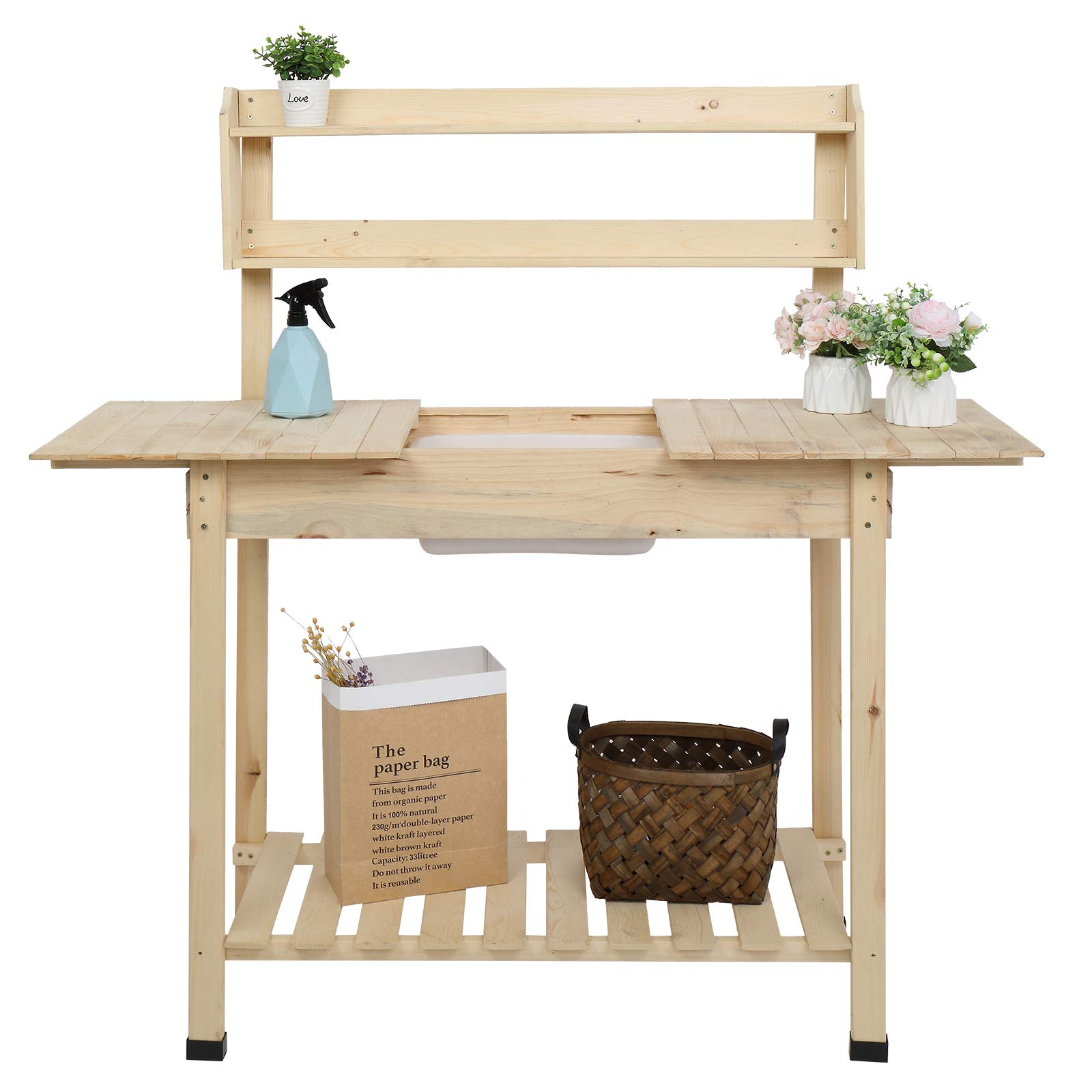 VINGLI Wooden Potting Bench Tables Work Station Table Outdoor Garden