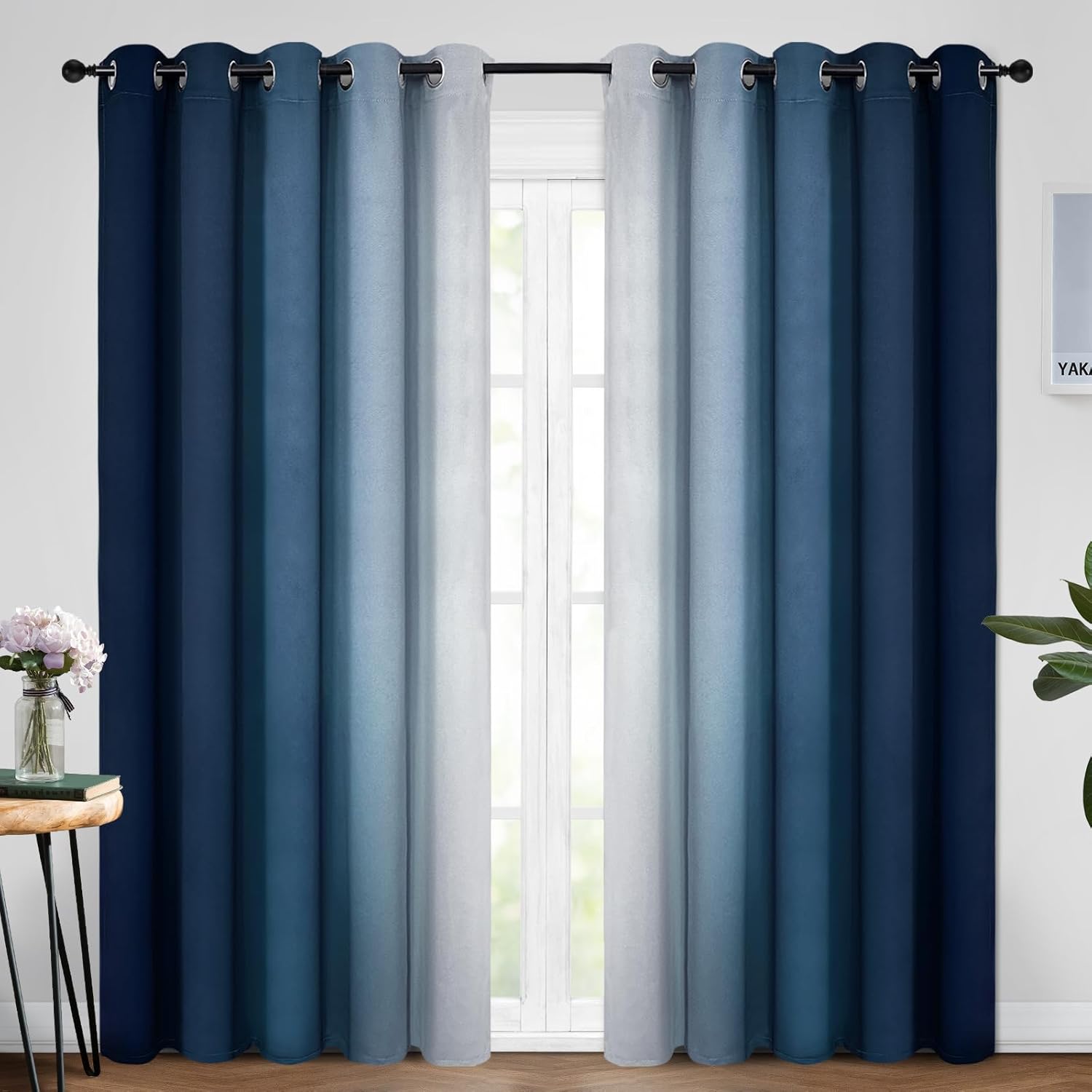 Yakamok Blue Ombre Curtains Room Darkening Grommet Curtains