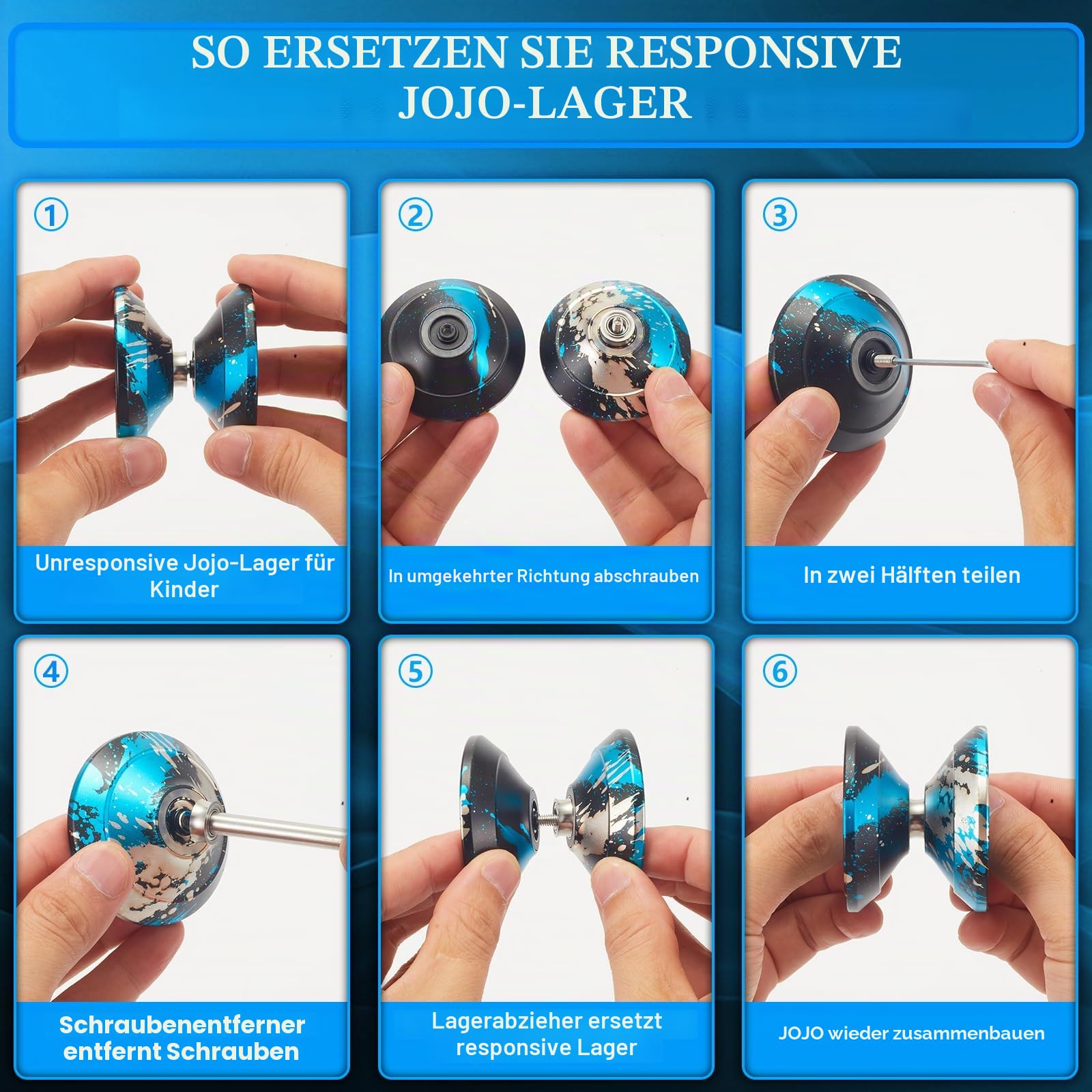 Profi-JoJo aus Metall, nicht reagierendes Stunt-Jo-Jo für Erwachsene, inklusive yoyo-Lager-Set, 10 yo-yo-Seile, JoJo-Box und Handschuhe