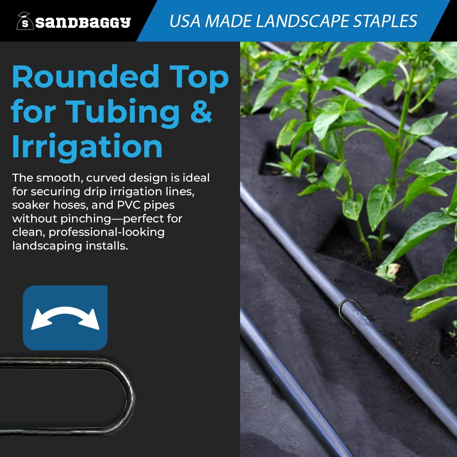 Sandbaggy USA Made 12-inch Landscape Staples - Garden Stakes - Drip Irrigation Tubing, Landscaping Fabric, Netting, Sod, Artificial Turf, PVC Pipes (8-Gauge, 10, Count)