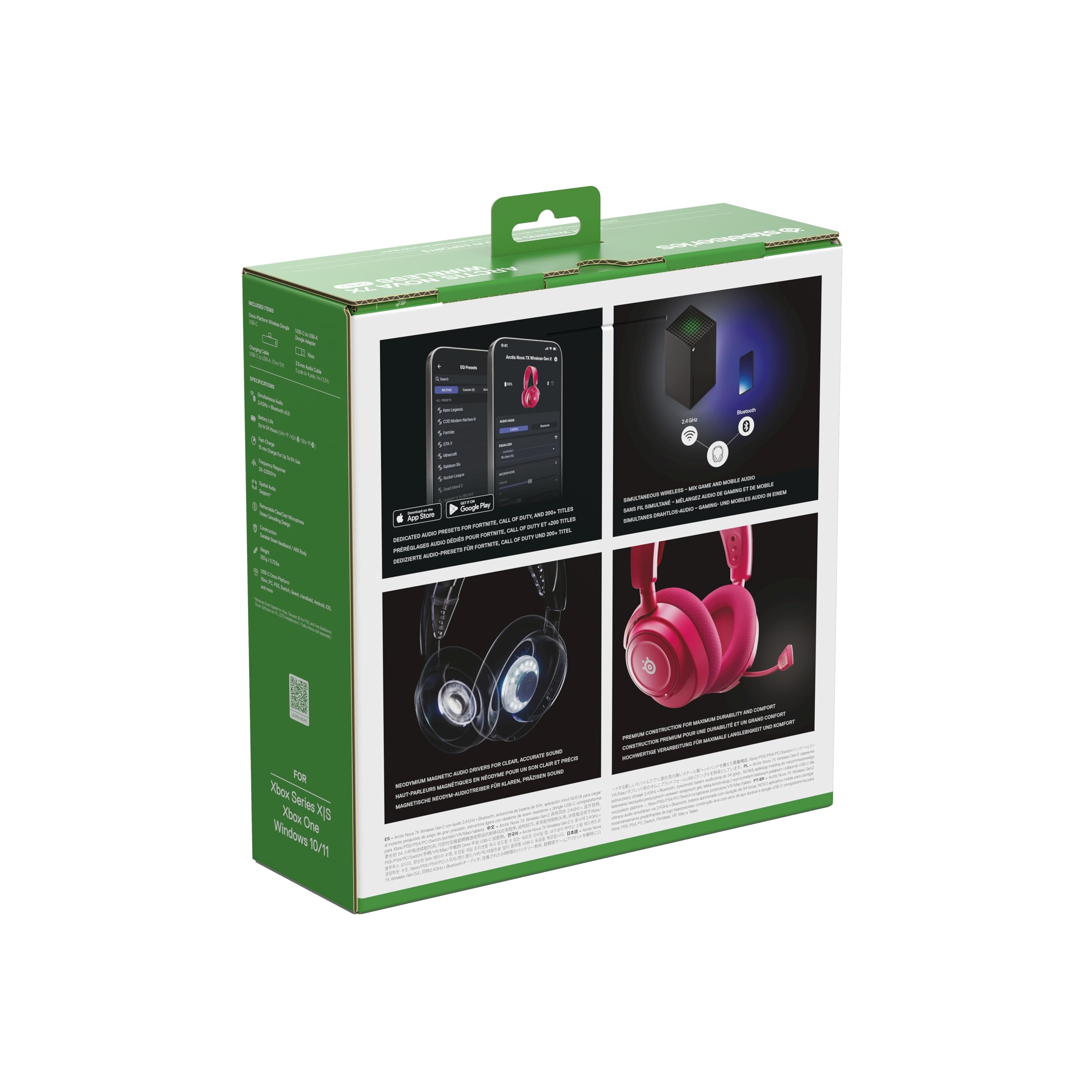 SteelSeries Arctis Nova 7X Wireless Gen 2 do gier -sterowanie aplikacją w czasie rzeczywistym - 50H + -przetworniki magnetyczne z magnesem neodymowym -miks 2,4 GHz/Bluetooth-Xbox,PS5,Switch 1/2,mobile