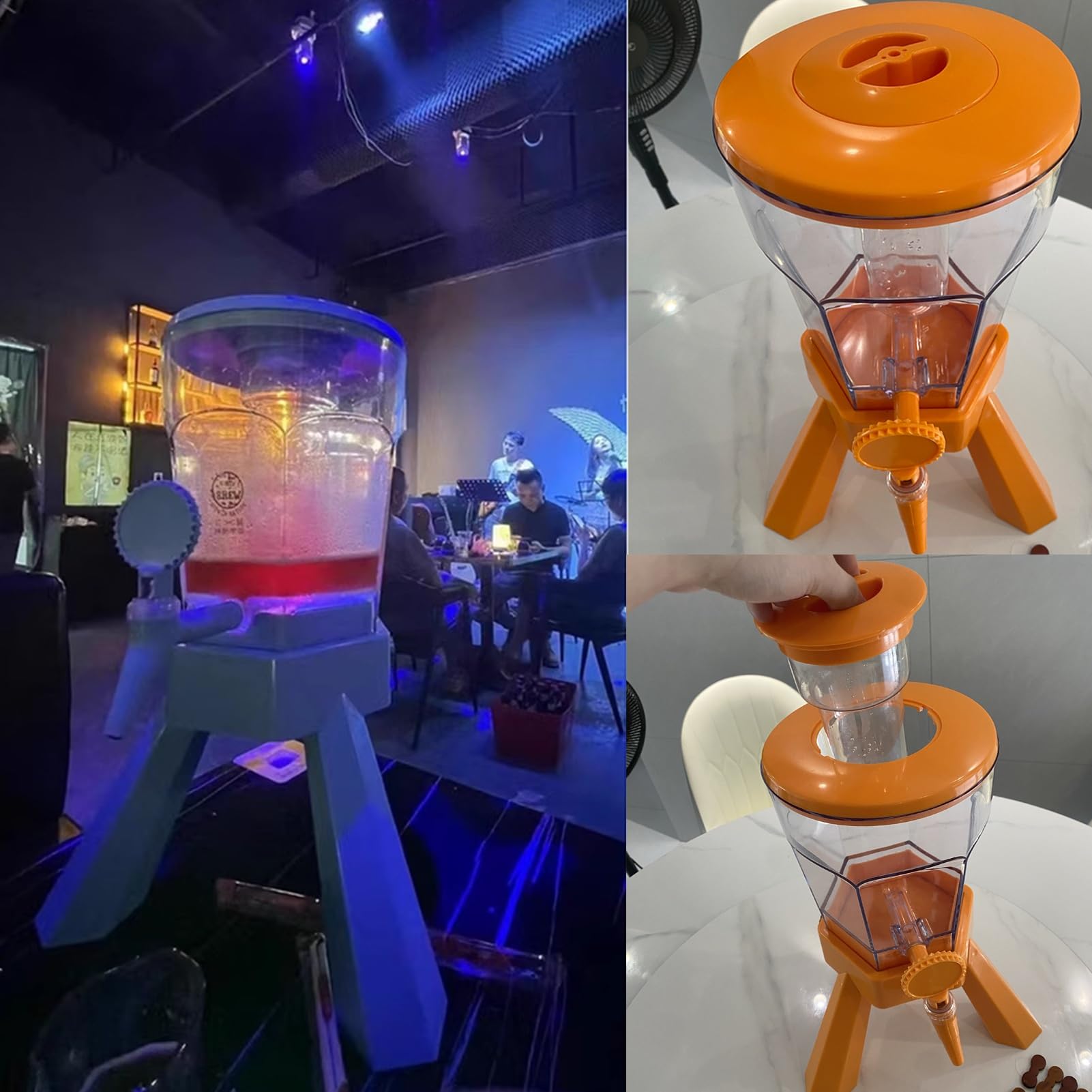 UrbanUp Spillatore Birra da Casa Torre di Distribuzione di Alcolici Luminosa per Picnic, Portatile, Frigorifero per Bevande da 3 Litri per Limonata/Vino, Distributore di Birra(Red)