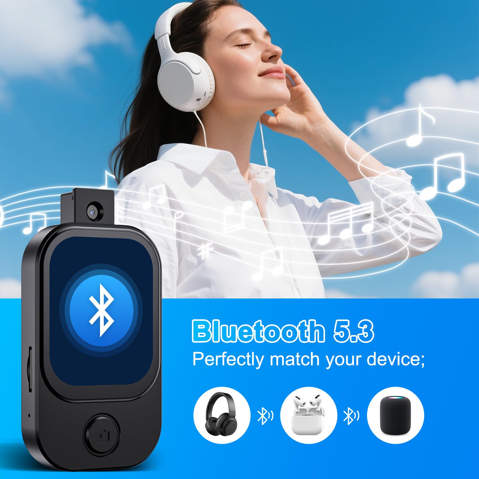 Gueray 64GB Mini Lettore MP3 con Fotocamera Bluetooth 5.3 Lettore Musicale con Altoparlante Schermo Tattile Supporto FM Radio Registratore Vocale Video Allarme Funzione E-book Scheda TF