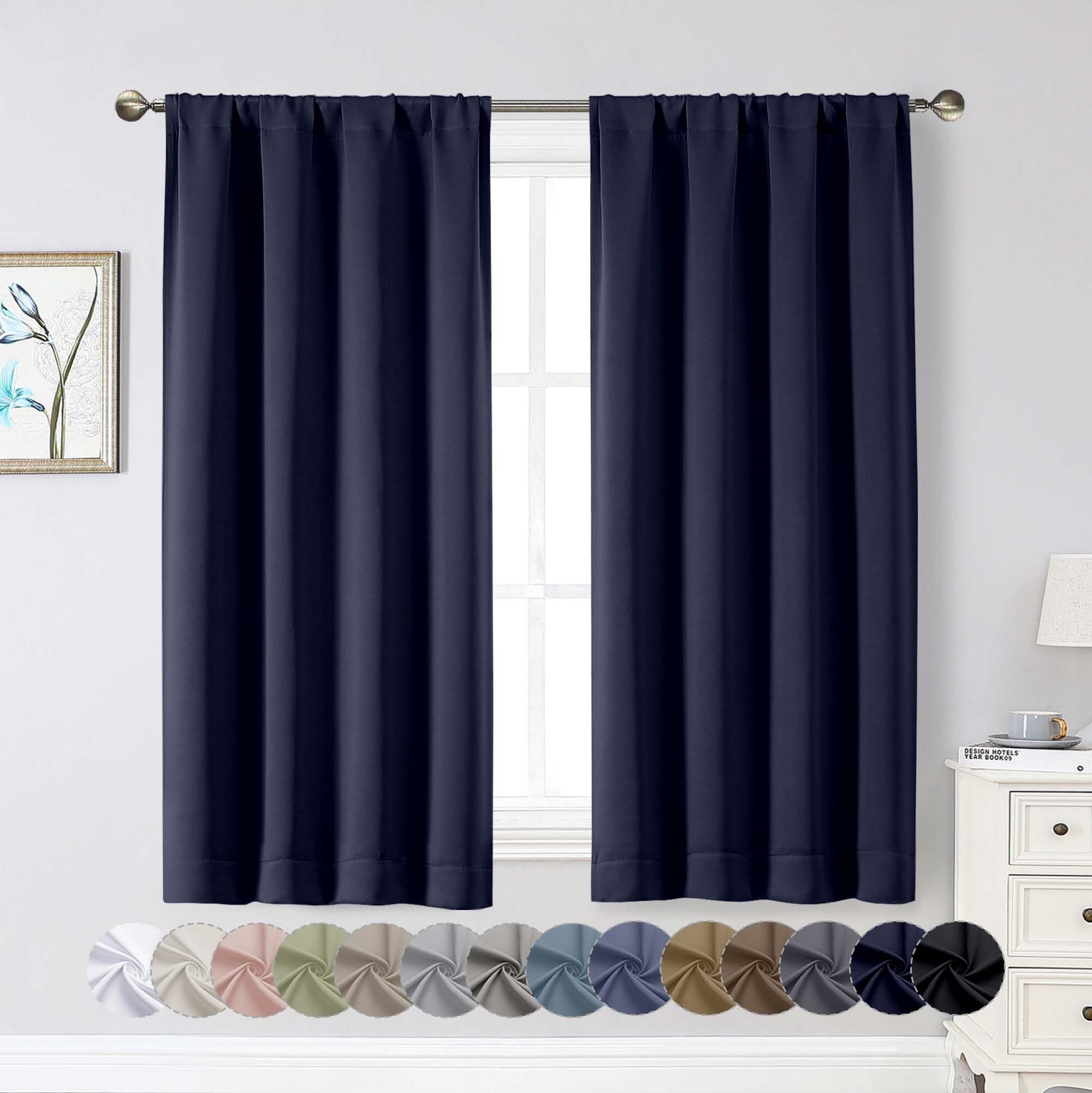 Photo 1 of WelvetBLK Navy Blue Blackout Curtains for Bedroom Living Room 54 Inch Length 2 Panels, Soft Solid Thermal Insulated Room Darkening Curtains Drapes, Rod Pocket Design, Navy Blue, 2PCS Each 40" Wx54 L