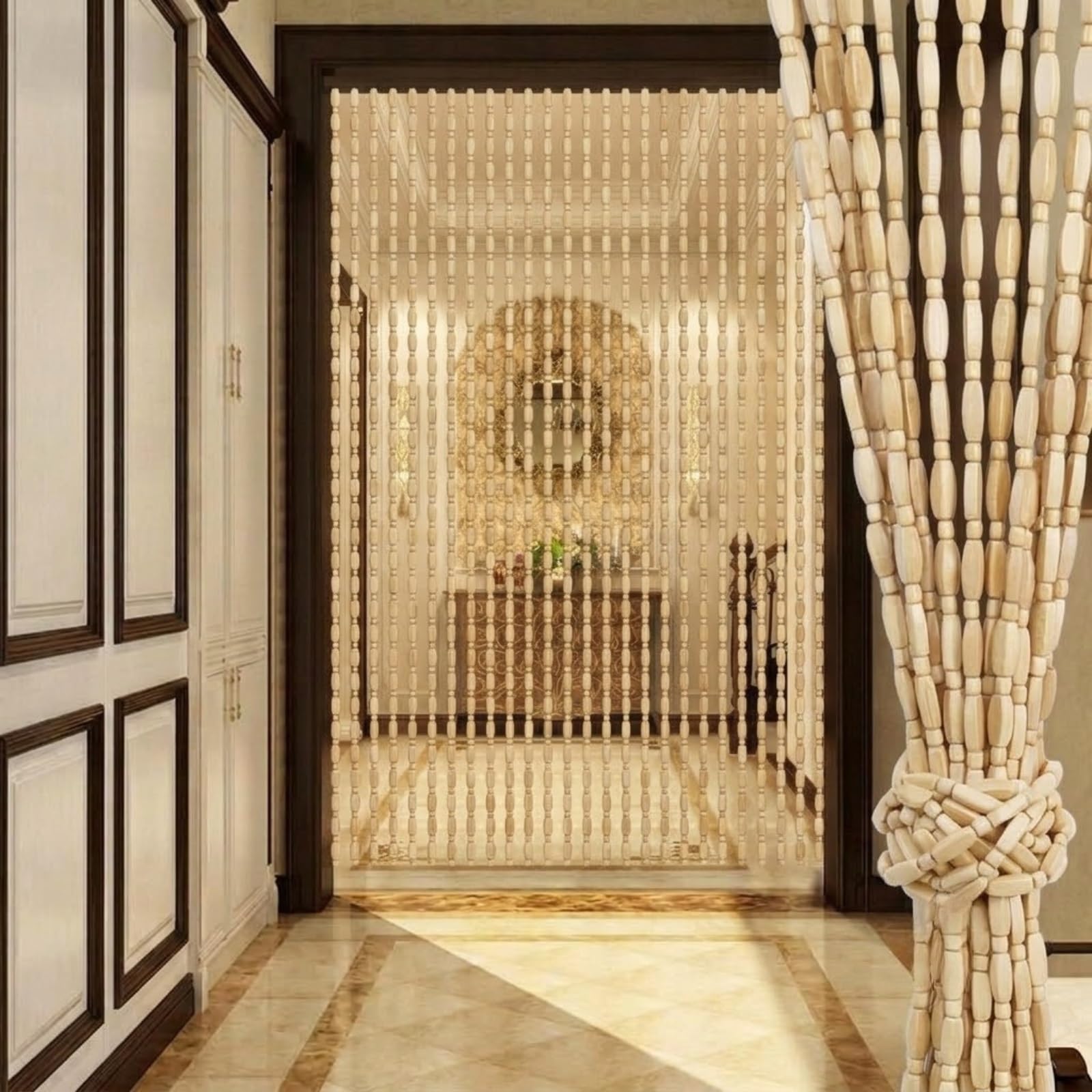 Rideau de Perles en Bambou Pour Maison Porte, Fait Main en Bois Naturel, Séparateur de Pièce, Protection Contre Les Insectes, Circulation de L'Air, Intimité Légère(Original Wood,70x200cm)