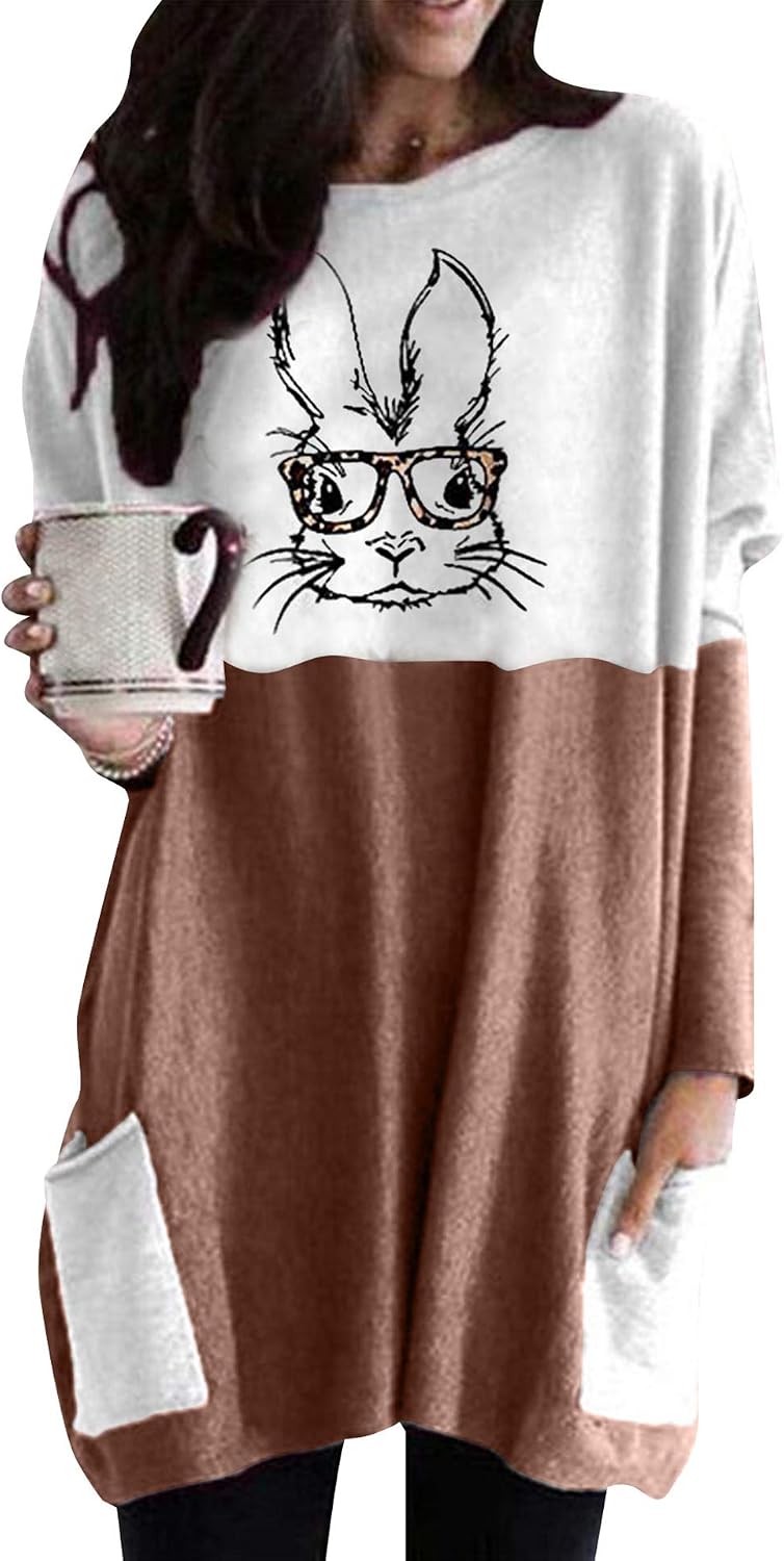 Womens Easter Bunny Oversized Sweatshirt Casual Loose Fit Cute Rabbit Tops Oversized Long Sleeve Shirt