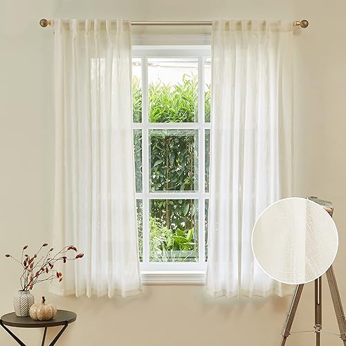 MYSKY HOME Cortinas de 63 pulgadas de largo, 2 paneles, cortinas bohemias traslúcidas suaves para dormitorio, cocina, estilo granja, cortinas
