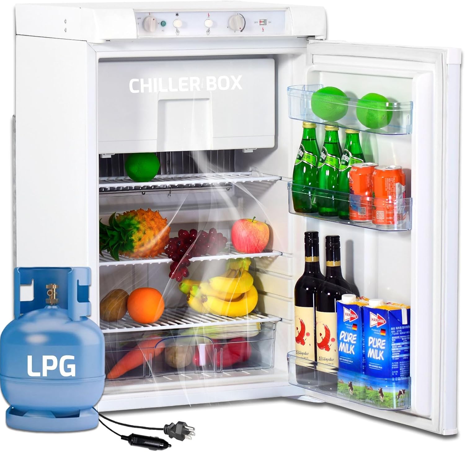 Smad Propane Refrigerator 3.5 cu.ft, 12 volt refrigerator for RV, 3 Way RV Propane Refrigerator LPG/110V/12V Propane Fridge, Gas Fridge for Off Grid Semi Truck, Campervan, Travel