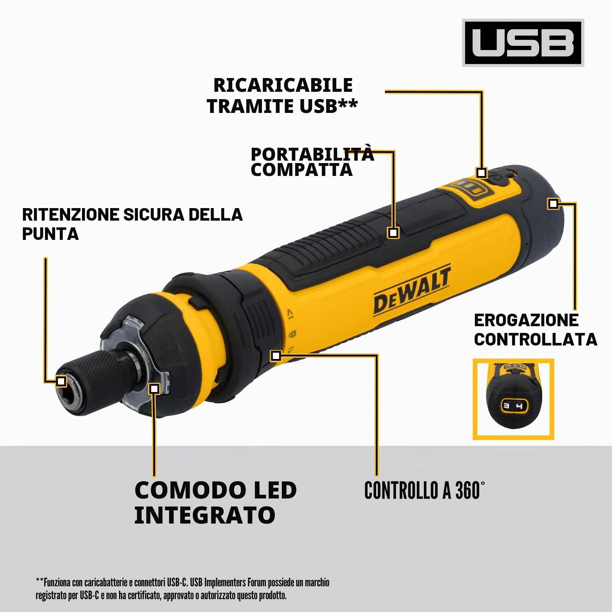 DEWALT Cacciavite senza fili con controllo FLEXDRIVE e punte per cacciavite (DWHT66719)