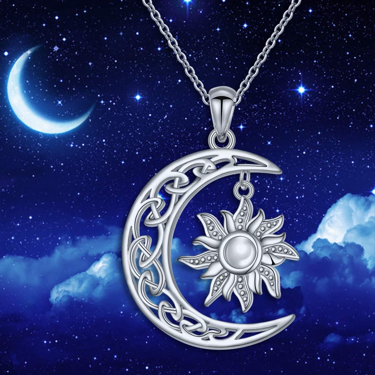 FLYOW S925 Sterling Silver Crescent Moon Pendant Necklace for Women Birthday Gift - Image 7