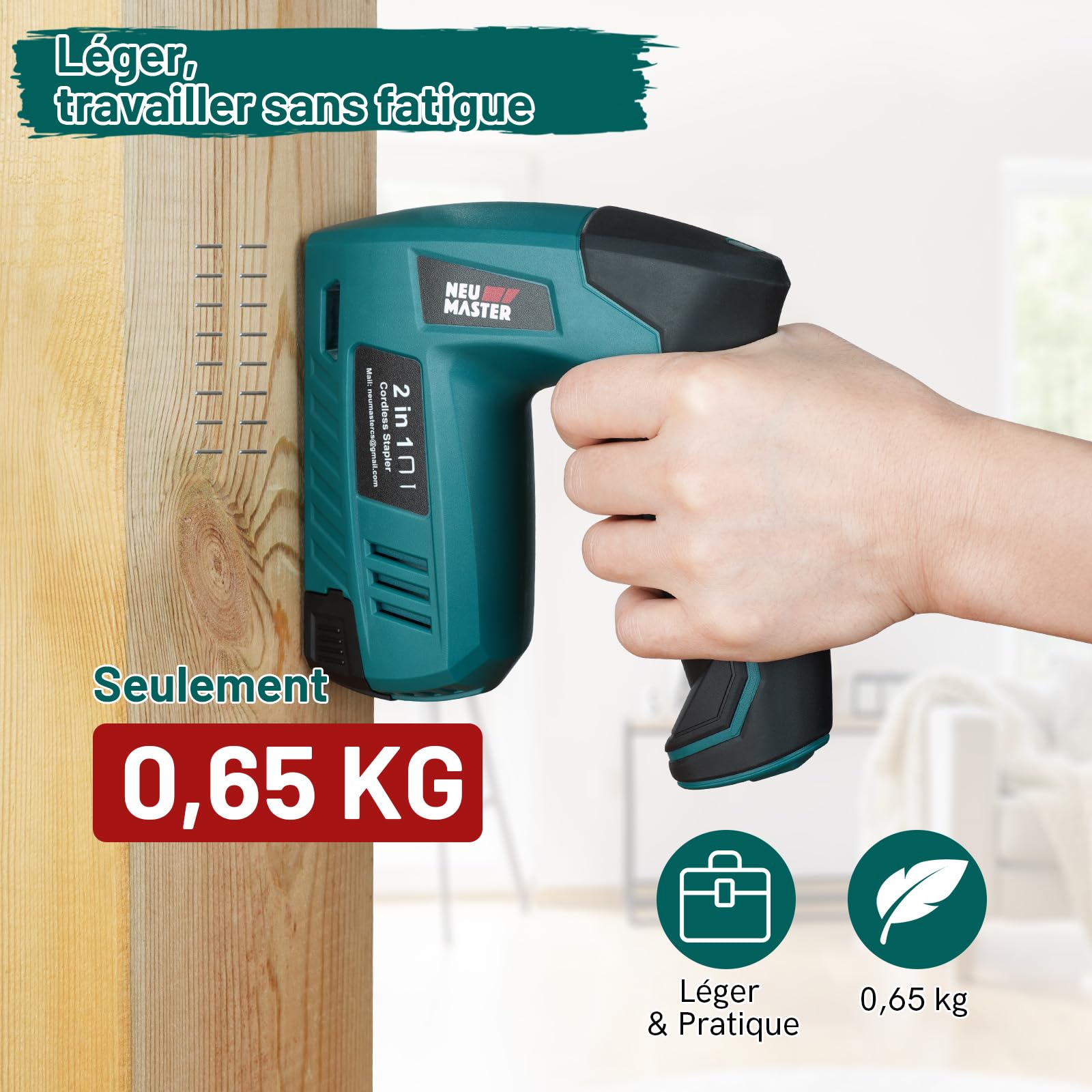 NEU MASTER Agrafeuse Électrique, 2-en-1 4V Cloueuse Electrique Sans Fil avec Câble de Charge, 1000 Agrafes & 1000 Clous Inclus, Idéal pour l'Artisanat, le Bricolage et la Décoration Intérieure