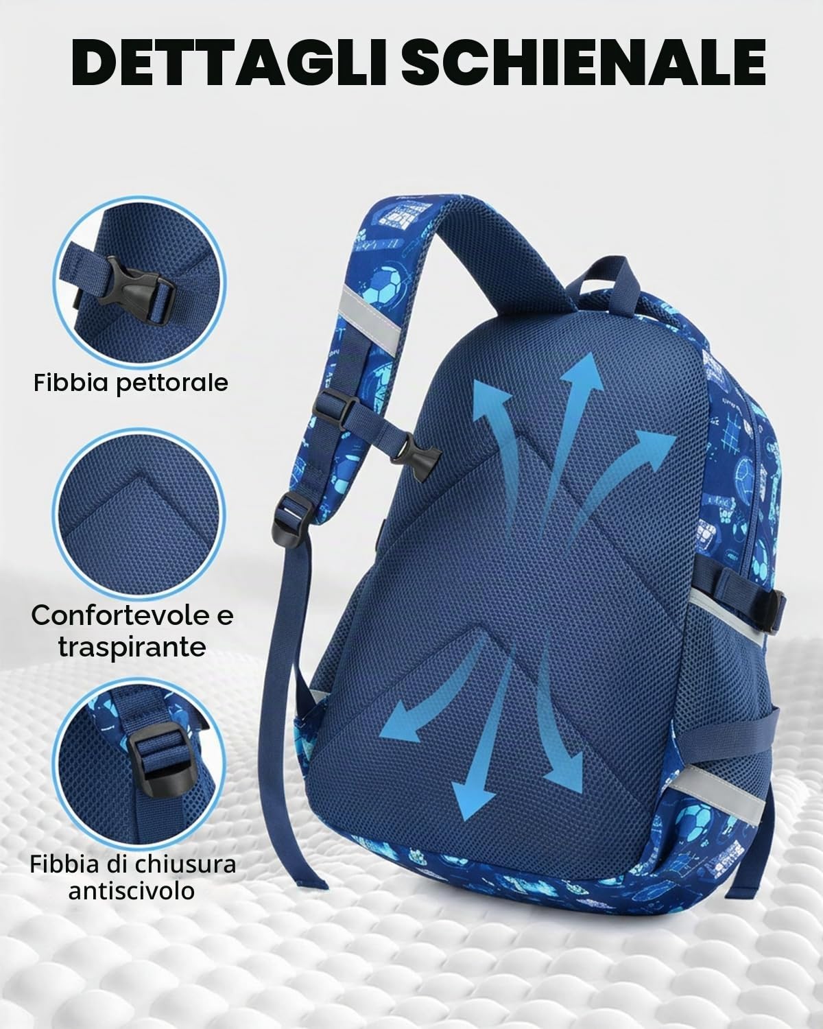 Amythe Zaino Scuola Ragazzi Classi da 1 a 4 Luminoso Leggero Moda, Calcio | Viaggio Riflettente Leggero Calcio Daypack Multitasche Capiente Resistente per Scuola Escursione Tempo Libero