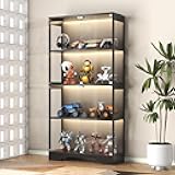 Display Cabinet with Glass Doors, LED Curio Cabinet with RGB Human Body Sensor Light, 4-Tier Figure Display Case for Collectibles, Tall Bookcase with 4 Shelves, Storage Cabinets, Showcase
