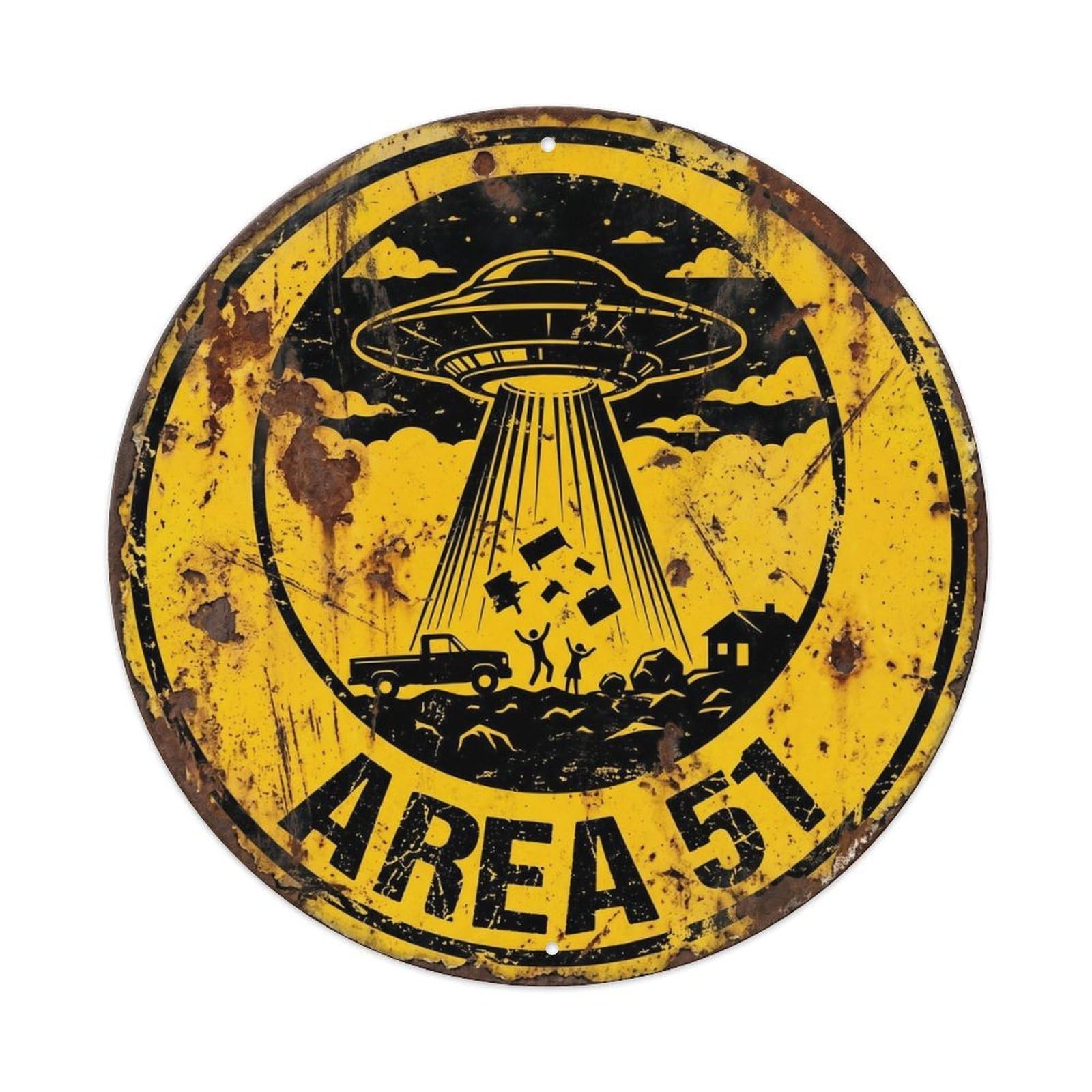 UFO Area 51 Beam Abduction Vehicle Scene Metal Tin Sign