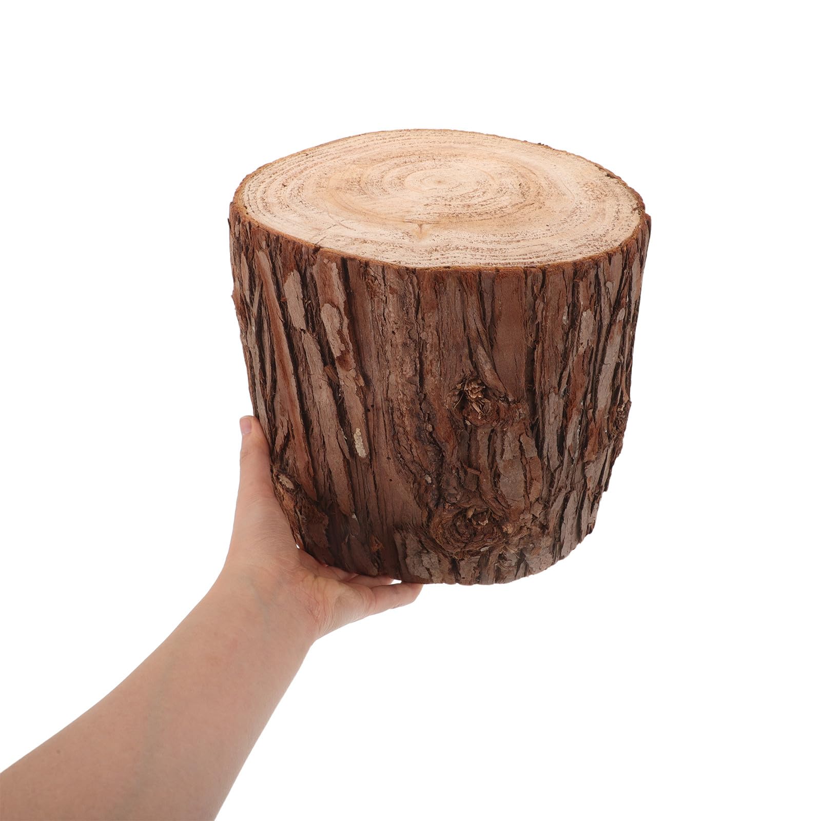 Cabilock Mesa Auxiliar de Madera Maciza Base de Tocón Natural, Diseño Rústico y Cilíndrico para Decoración y Soporte Estable en Sesiones Fotográficas