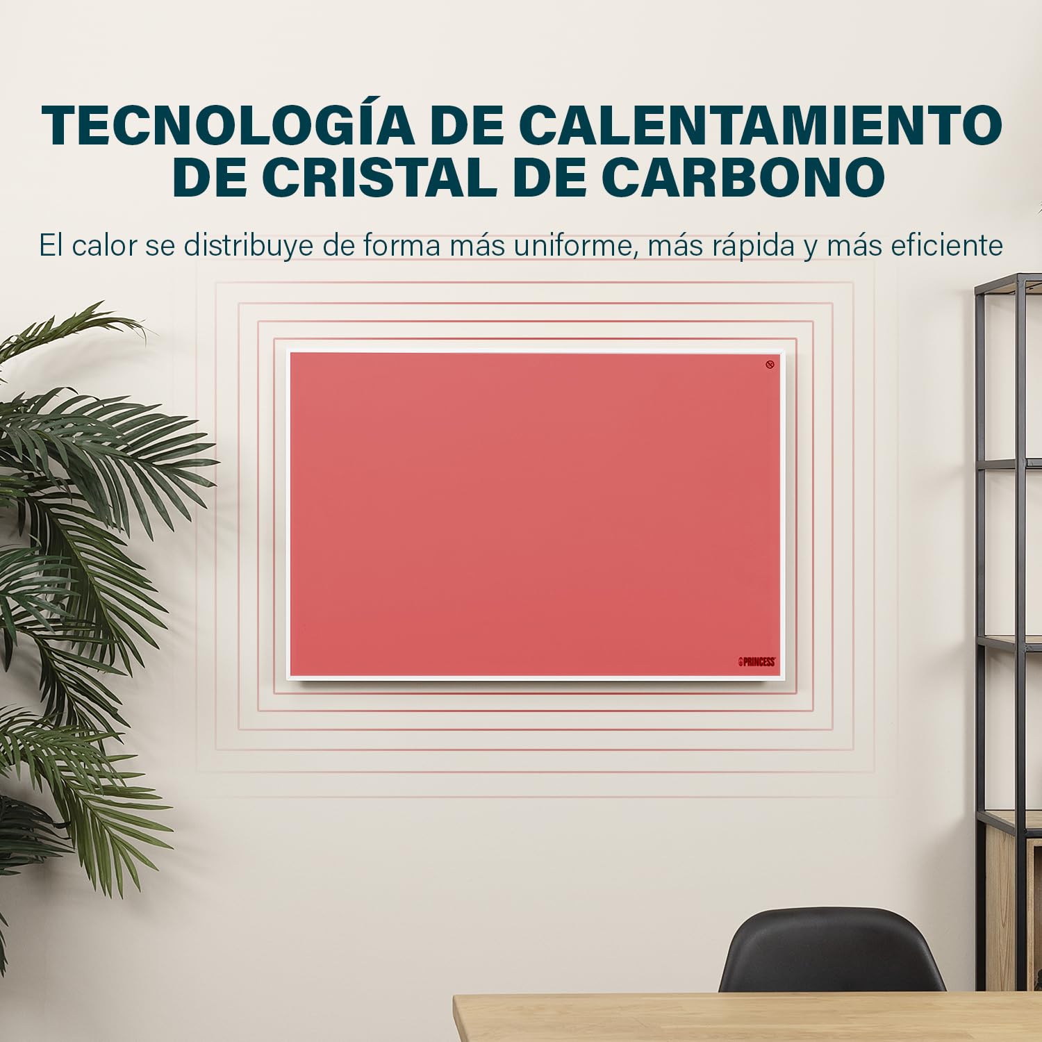 Princess 348054 Panel Calefactor por infrarrojos Smart, App gratuita, Programable con termostato integrado, Placa de cristal de carbono, 540 W