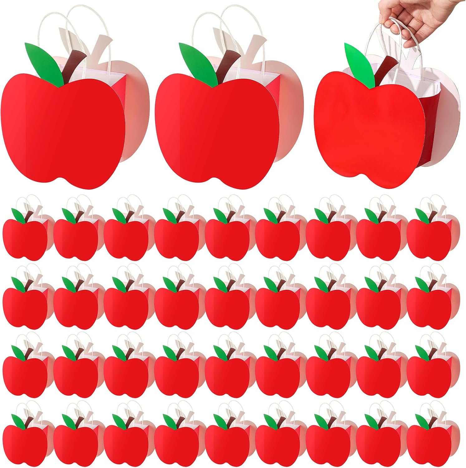 Kolldenn 36 Pack Red Apple Back to School Gift Bag with Handle Reusable First Day of School Treat Bag Bulk for Teacher Appreciation Kindergarten Preschool Welcome Back Party Favor 36 Red Apple
