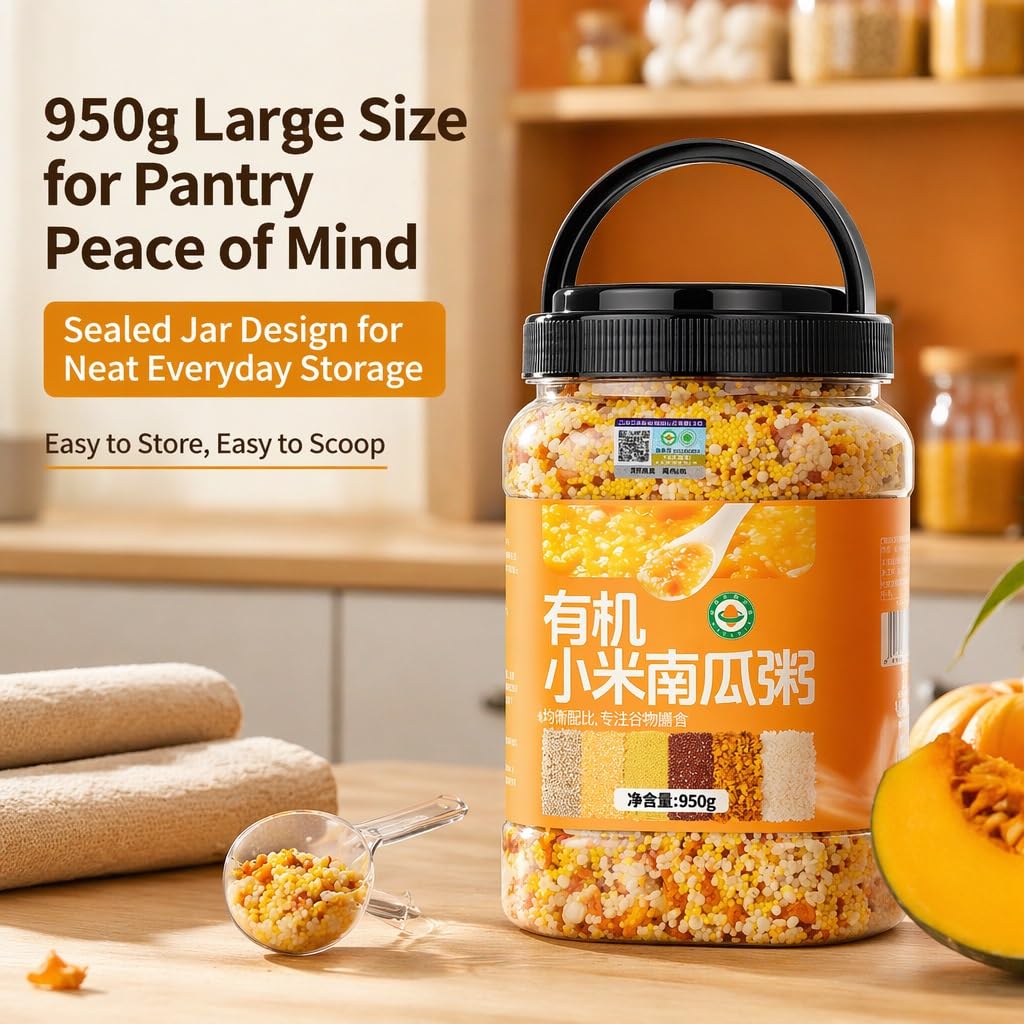 Mezcla De Gachas Calabaza Y Mijo Enlatadas, 950 G, Cereales Premezclados, Sin Remojo, Desayuno Merienda Fácil Preparación, Dulzura Natural, Tamaño Familiar