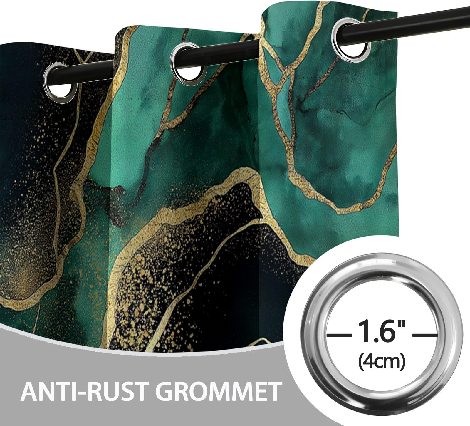 CozyRest Blickdichte Vorhänge, Verdunkelungsvorhang - Malachit und schwarzer Marmor 215 x 220 cm - Vorhänge Mit Ösen, Polyester für Schlafzimmer Wohnzimmer, Geräuschreduzierung 2 St
