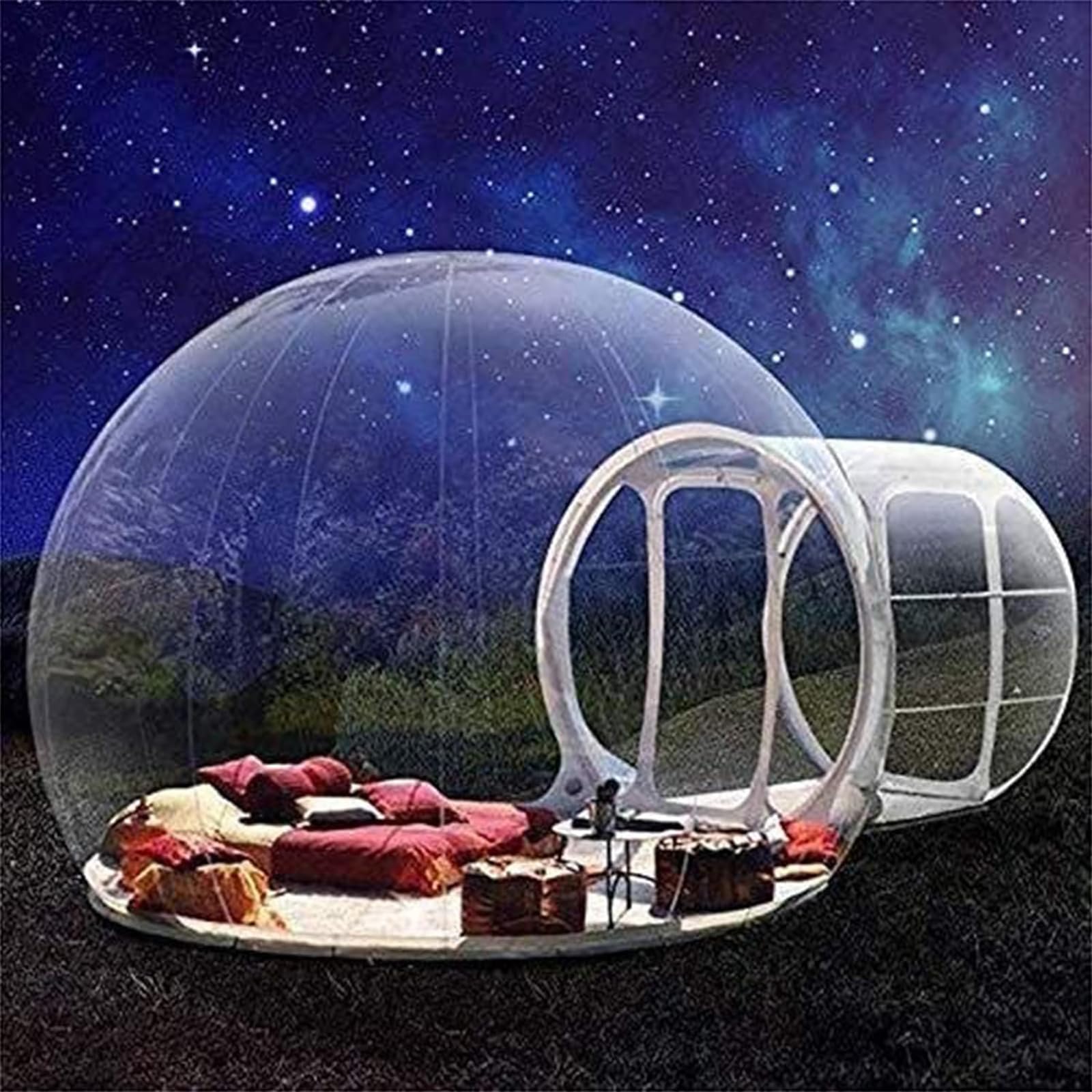 Tienda de campaña inflable transparente con soplador y túnel para acampar al aire libre, fiestas en el patio trasero y observar las estrellas