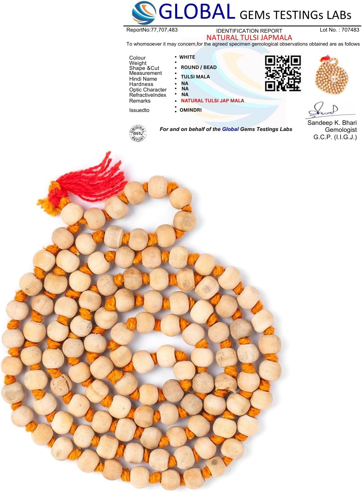 - Original Wooden Handmade Tulsi Mala 108 Beads| Natural & Authentic with Lab Certificate| Best for Meditation, Jaap Mala