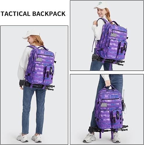 Miniatura 6 de Aodethon Mochila táctica militar de 45L Molle Army Assault Pack 3 Day Bug Out Bag Senderismo Treeking Mochila, Púrpura