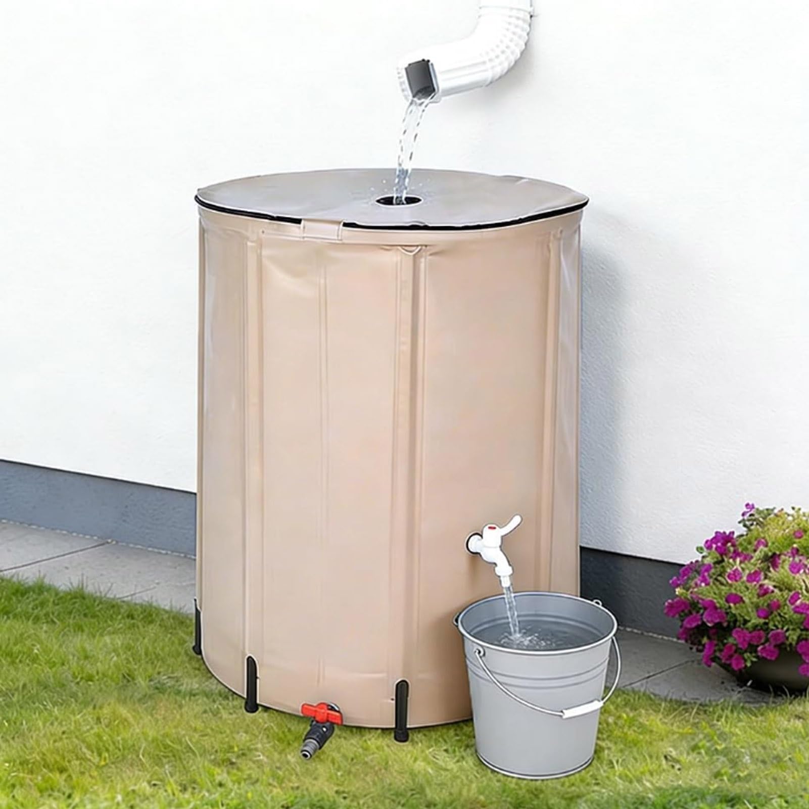 Collapsible Rain Barrel with Zipper Open, Portable Rainwater Collection System Kit, PVC Rain Catcher Barrel for Outdoor Garden Camping(198 gallons/750L)