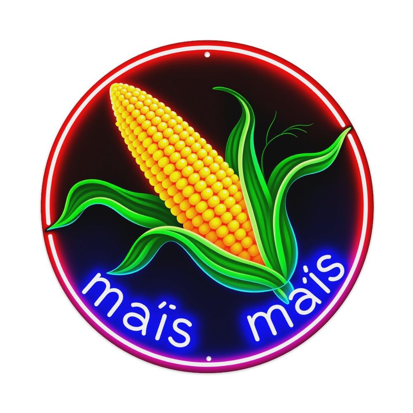 Corn Plant Leaves Neon Sign Round Tin Sign Vintage Style Metal Sign Home Bar Garden Wall Plaque Decor Metal Poster 8x8 Inch