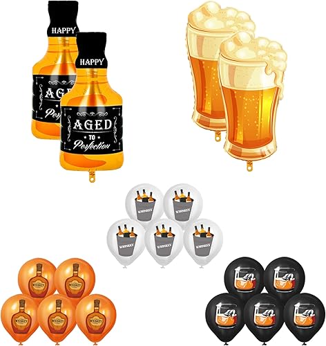 Miniatura 3 de Decoraciones de fiesta de whisky, 21 unidades, botella de whisky, taza de cerveza, globos de aluminio de Mylar para fiesta de cumpleaños, juego de