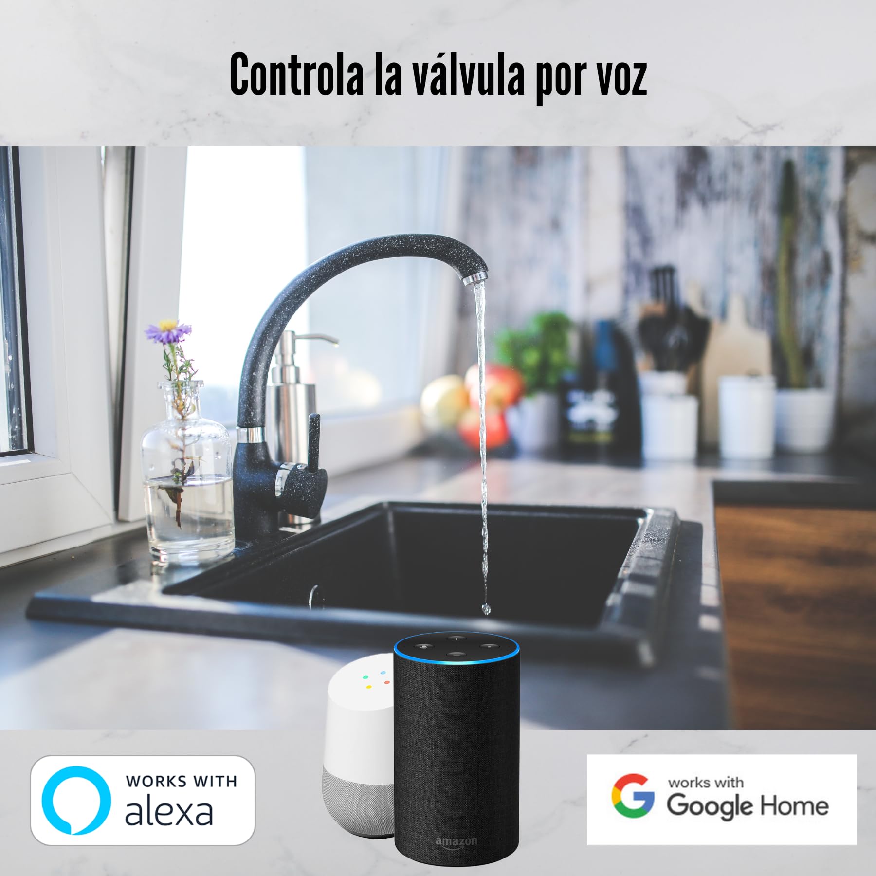 Válvula WiFi de Agua y Gas Marca España Electroválvula WiFi de Agua y Gas Compatible con Alexa y Google Home, Smart Life, Tuya, IFTTT Dispositivos iOS y Android (Negro)