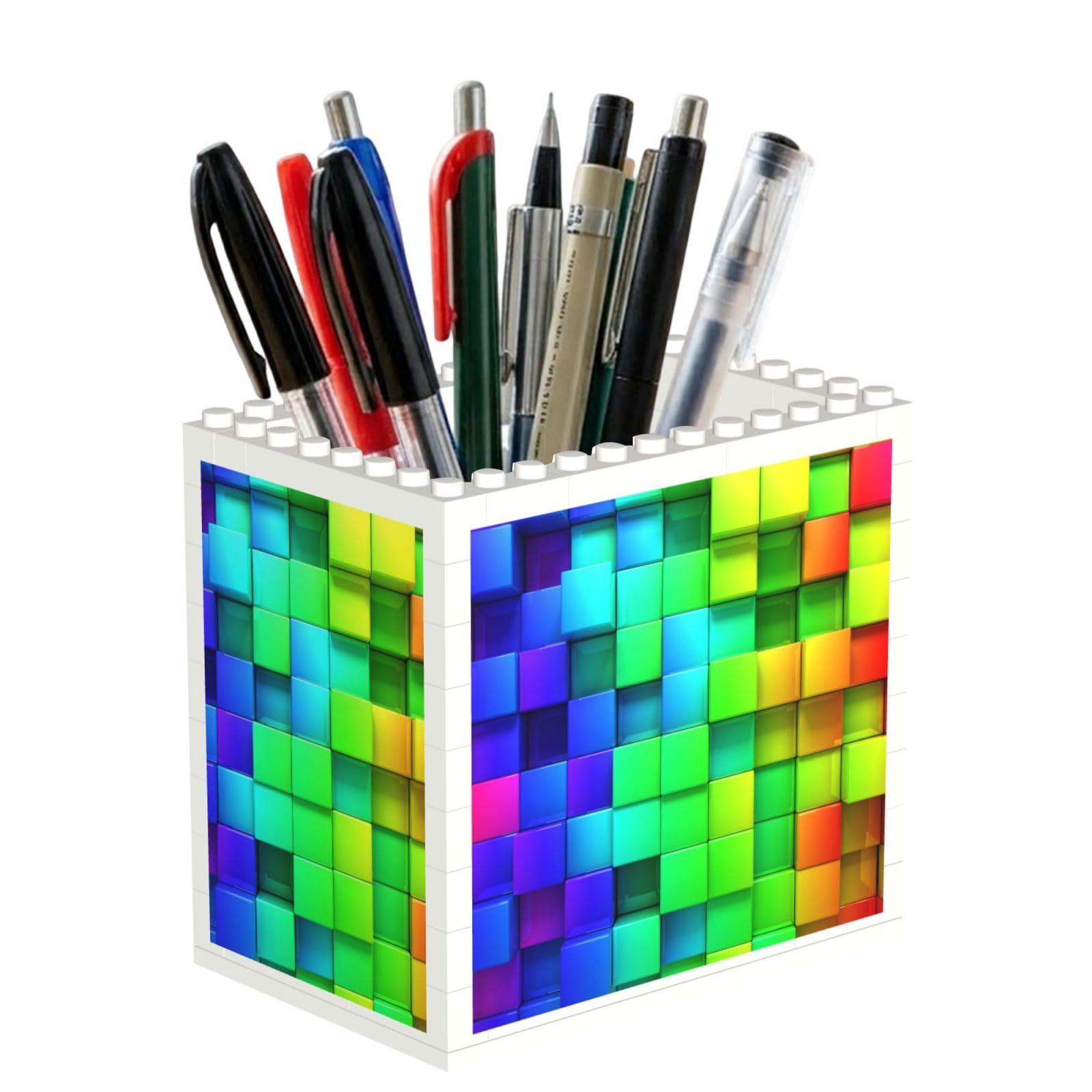Poadnly Rainbow Color Plaid, Pen Pot Pencil Holder for Office Home School, Compact Desk Organiser for Office Stationery