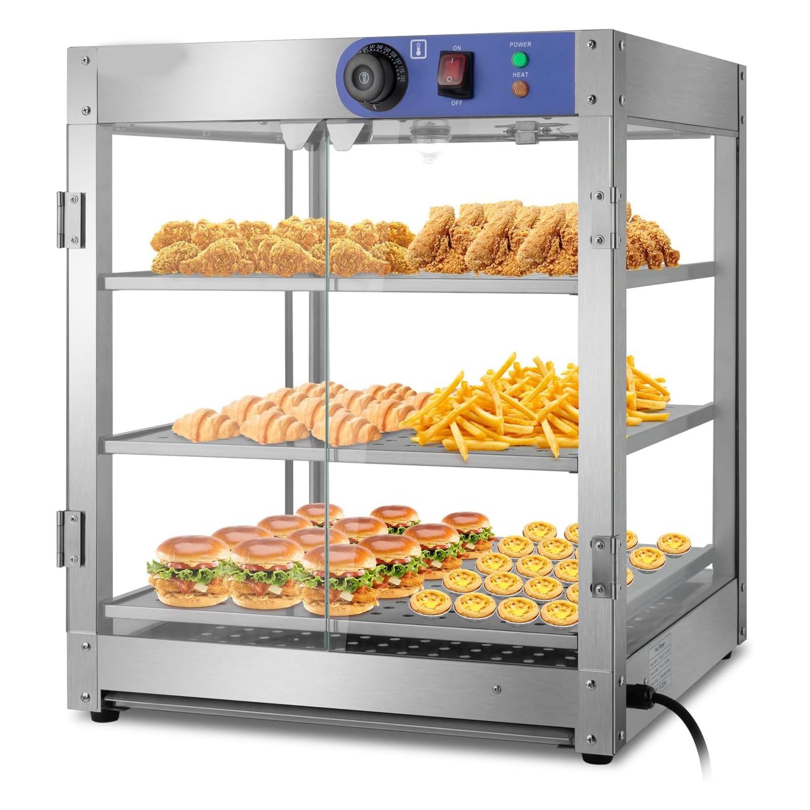ZephPerton Pizza Food Warmer Display, Multi-Tier Commercial Food Warmers with LED Lighting Removable Shelves Glass Door, Easy Temperature Control for Buffet Restaurant Cafe Bakeries Bistro Coffee