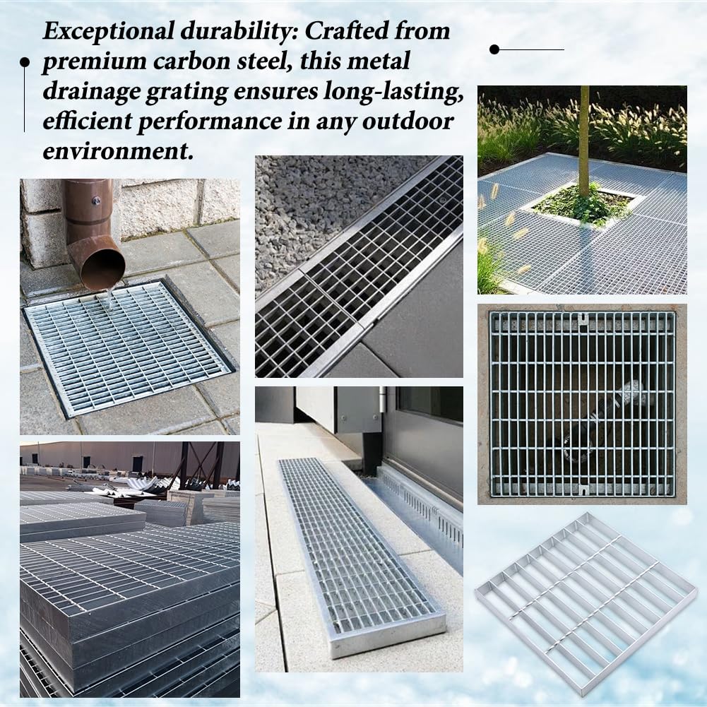 NBEADS Grille D'Évacuation en Acier, 30x30cm Grille de Bassin Robuste Grille de Drainage Extérieur de 2.9cm D'Épaisseur pour Allée Garage Cour Descente D'Égout Carrée