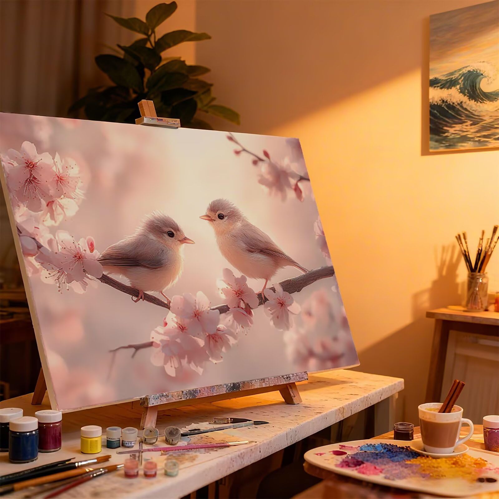 Fiori Dipingere con i Numeri Adulti Uccello Dipingere con i Numeri Regalo Bambina 7 Anni, Hobby Creativi Adulti Painting by Numbers Kit Pittura Bambini, per Decora Casa 60x80cm Senza Cornice H - 939