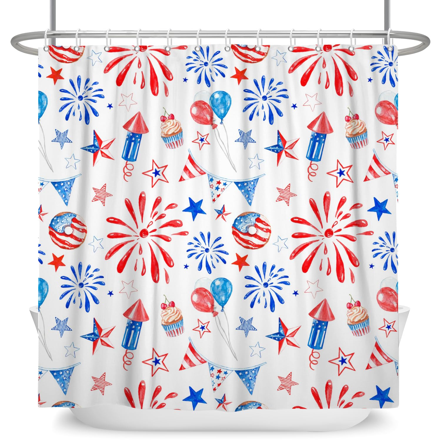DASHAN 4th of July Shower Curtain Patriotic Shower Curtains for Bathroom Independence Day Bathroom Curtain Memorial Day Veterans Day Waterproof Cloth