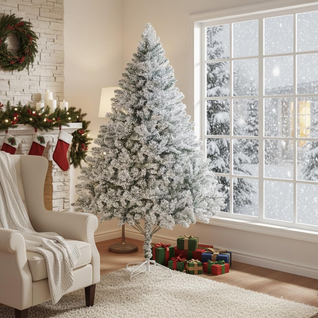 Artificial Christmas Trees, 7 ft Premium Unlit Realistic Xmas Tree with Dense Branches, Classic Spruce Christmas Tree for Xmas Decoration, Winter Holiday Décor White 210cm