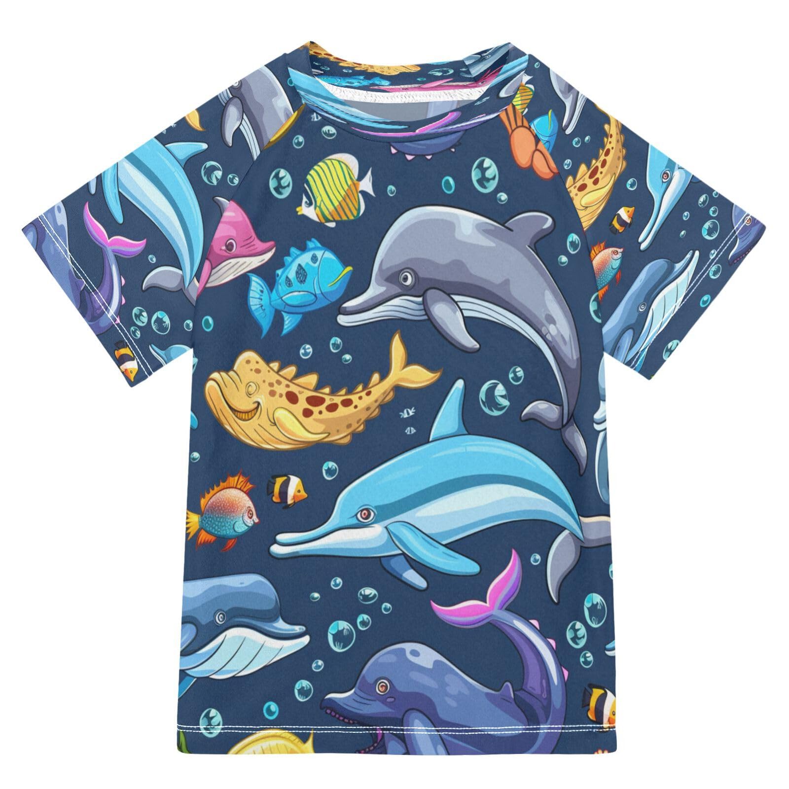 Boys Sun Shirts UV Protection Short Sleeve Rash Guard Swim Shirt Ocean Theme Water Shirt Rashguard 7-8T,179