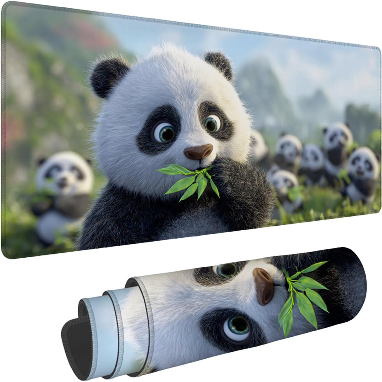 Gamingowa podkładka pod mysz 1200 x 600 x 3 mm, XXL, wodoszczelna, odporna na ścieranie, ze zszytymi krawędziami, podkładka na biurko, poprawia prędkość i precyzję, pod laptopa, komputera, wzór pandy