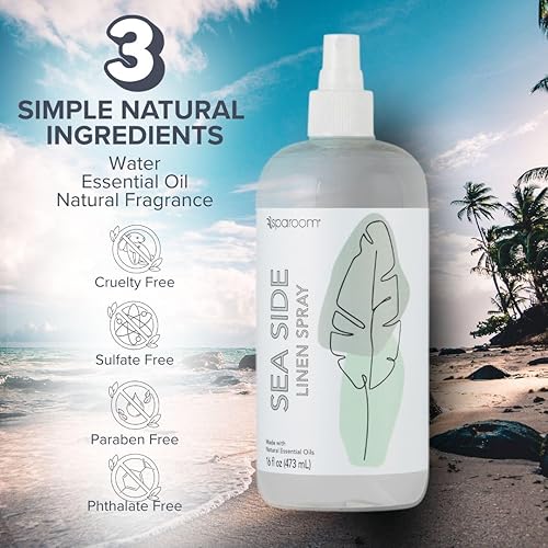 Miniatura 4 de SpaRoom Aromaterapia de lino y espray fragante para habitación hecho con aceites esenciales, 16 onzas, lado del mar  salado, fresco, costero
