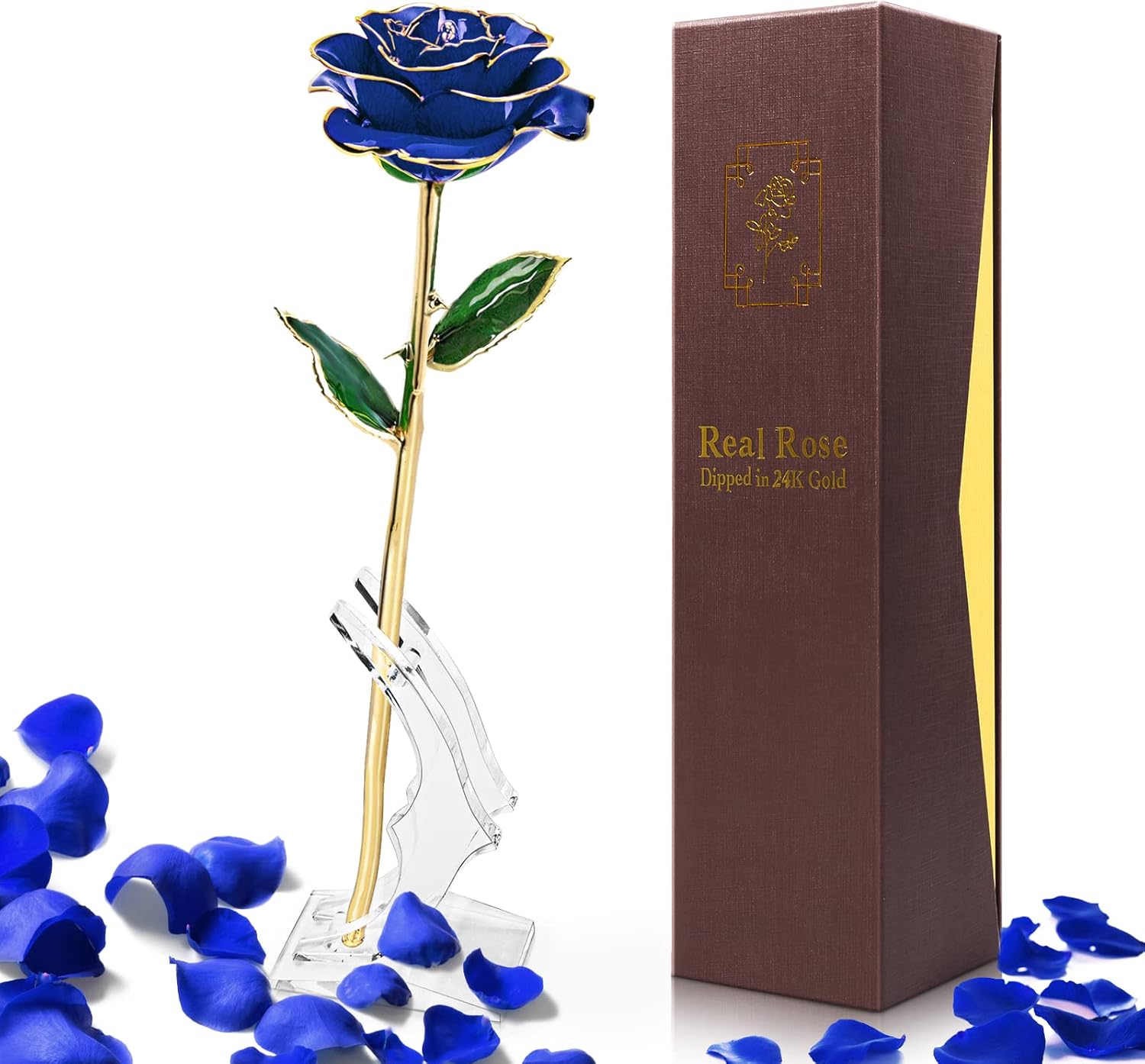 Yolife Gifts for Women Mom Gold Dipped Rose 24k Gold Dipped Real Rose Lasted Forever with Transparent Stand, Best for Her - for Valentine’s Day Mother’s Day Girlfriend Wife Birthday Wedding Flowers