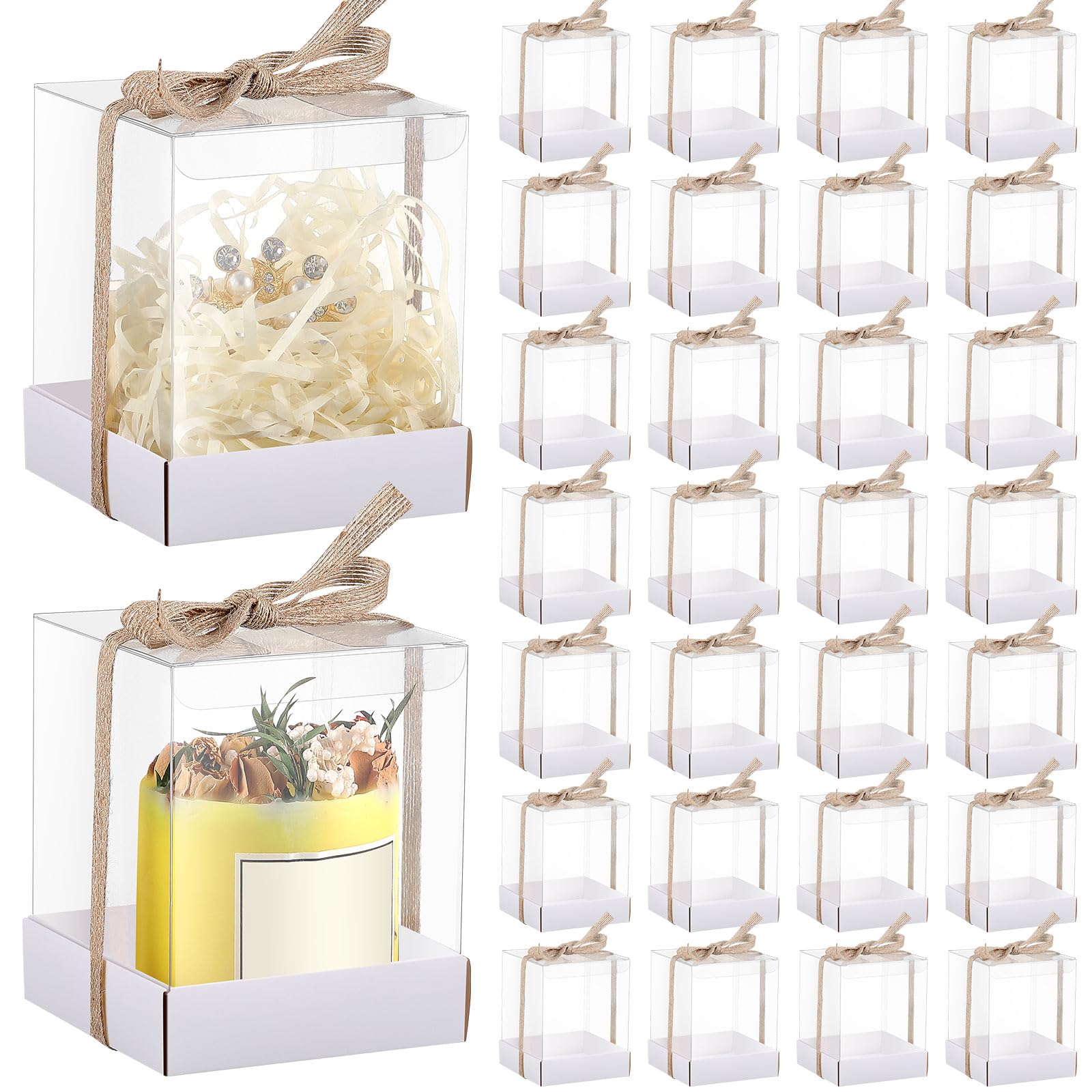 Cunno 36 Set 3.5 x 3.5 x 4.3 in Candle Gift Package Valentine's Transparent Box 4-18 oz Handmade Tealight Candle Holder Paper Bottom Ribbon for