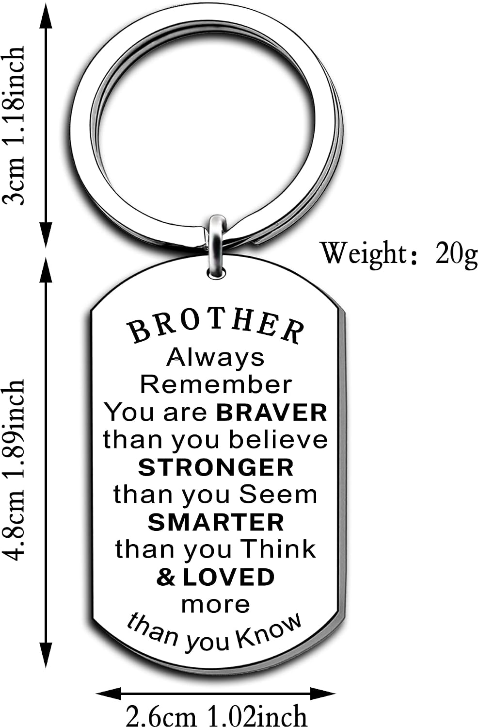 AMZQ Brother Keyring Brother Inspirational Gifts for Birthday Christmas Graduation Present, Silver - Image 3