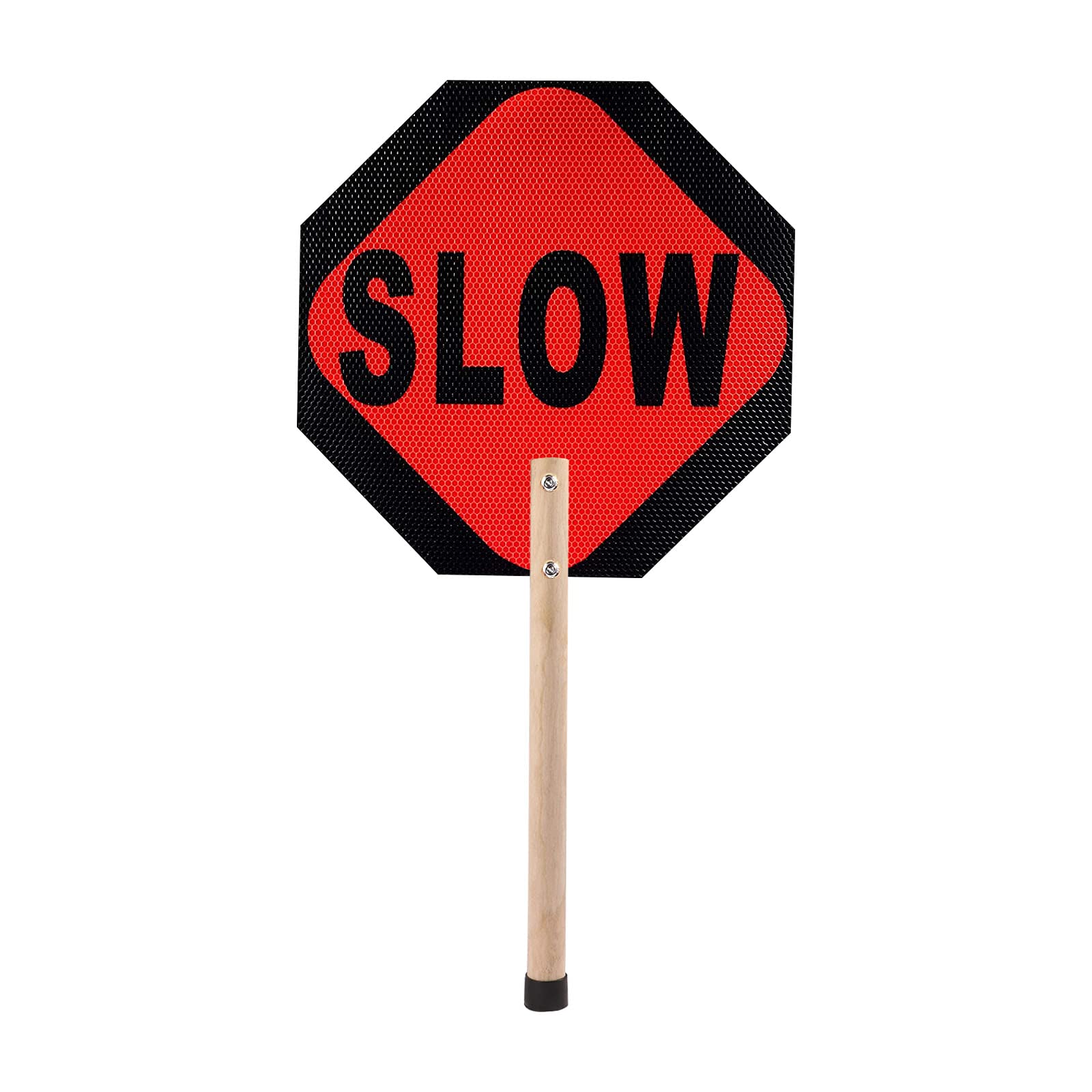 Stop Slow Double Sided Sign, 13" Aluminum Stop Slow Sign with Wood Handle, Metal Reflective Stop Slow Sign(2PCS)