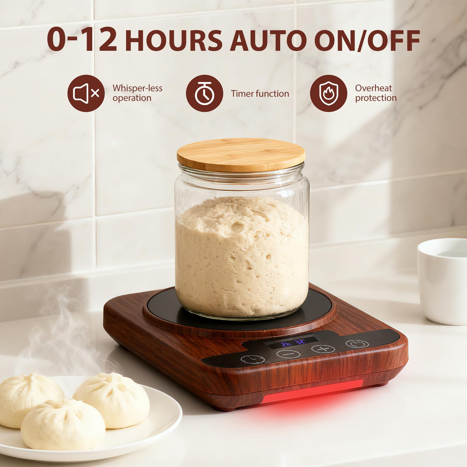 Récipient chauffant pour levain, Chauffe-levain, outils de cuisson du pain 21-38 °C, contrôle précis de la température 1 °C, minuterie 12H, boîte de fermentation du levain, pour La Pâtisserie